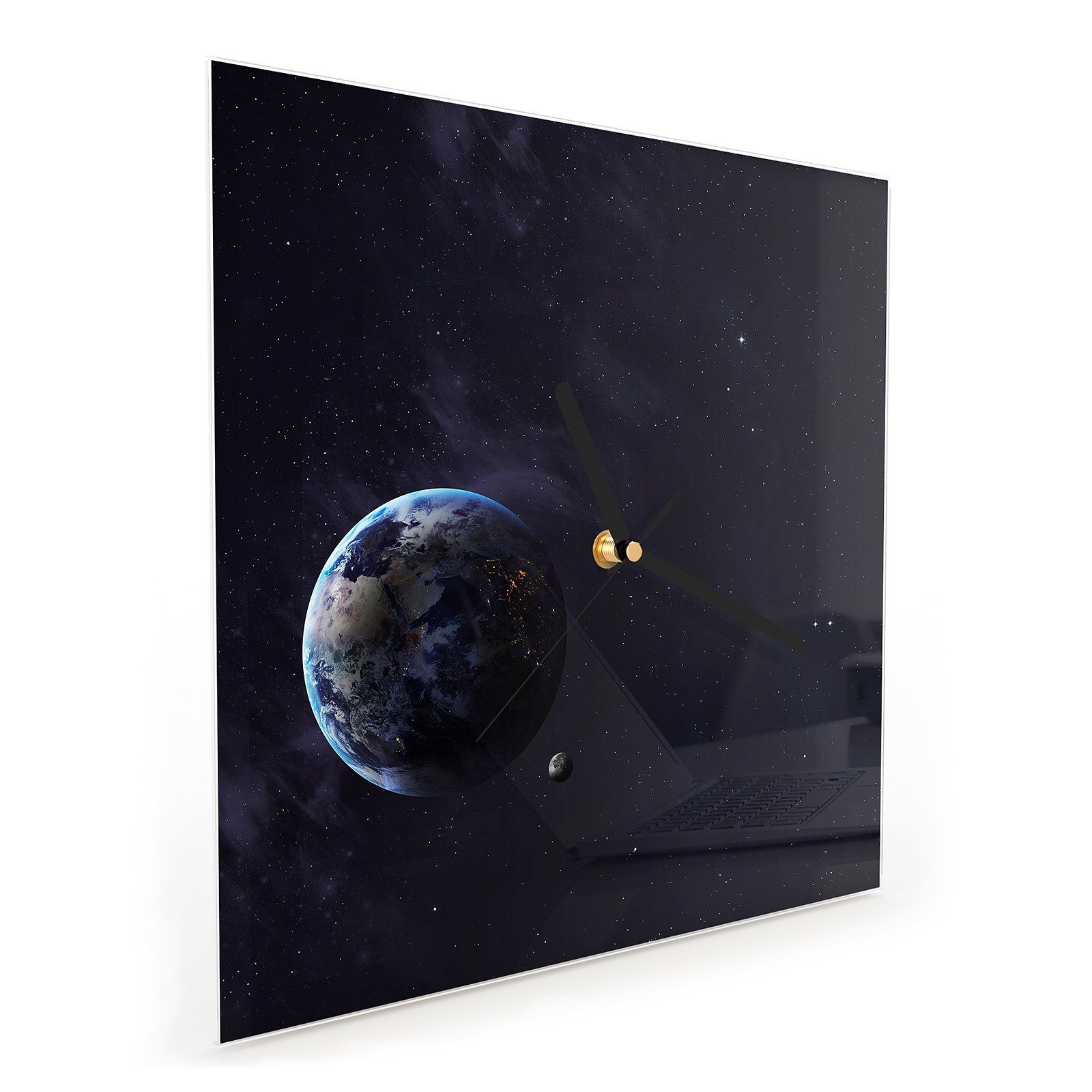 Primedeco Wanduhr Wanduhr Motiv im 30 Die Größe Glasuhr Weltraum x 30 mit cm Wandkunst Erde