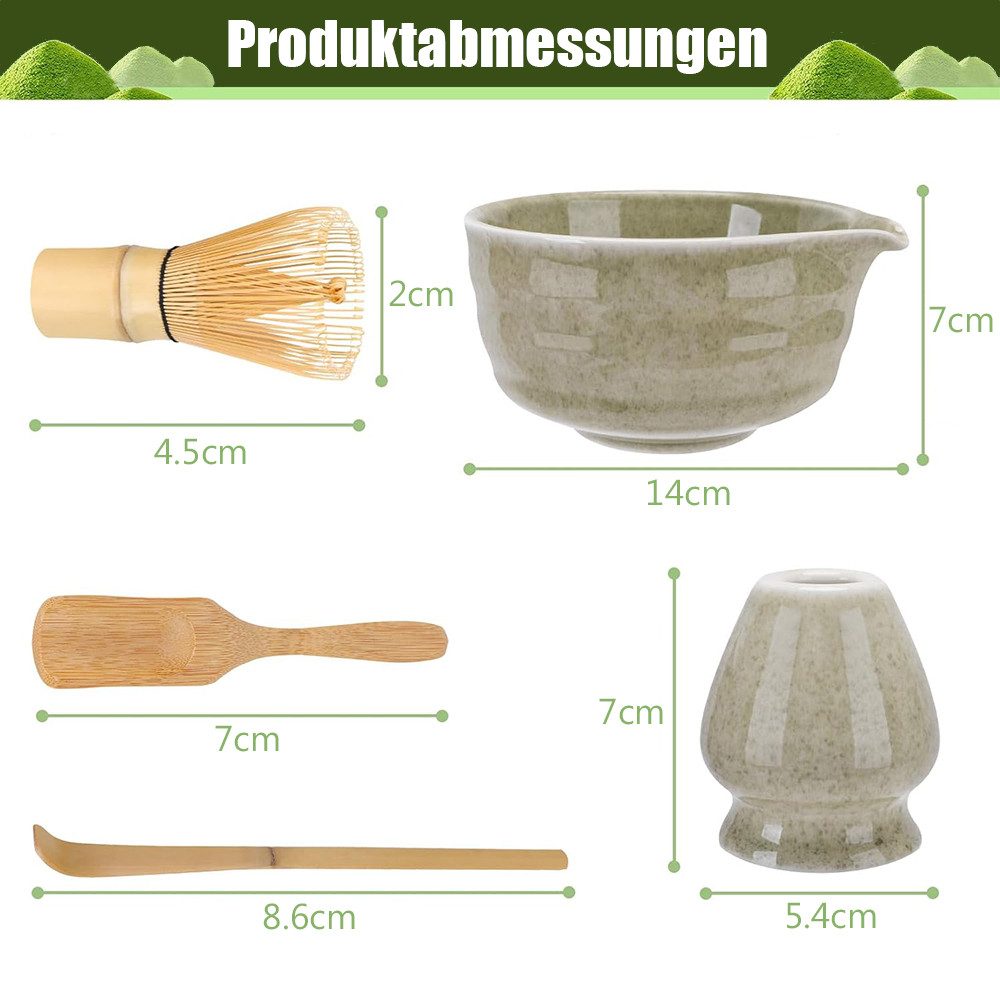 TUWENA Teeschale 5er-Set Matcha-Set, Matcha-Rührer-Set, Matcha-Schüssel mit Ausgießer, Matcha-Rührer, Ständer, Matcha-Löffel, Teelöffel, Matcha Besen 5er-Set