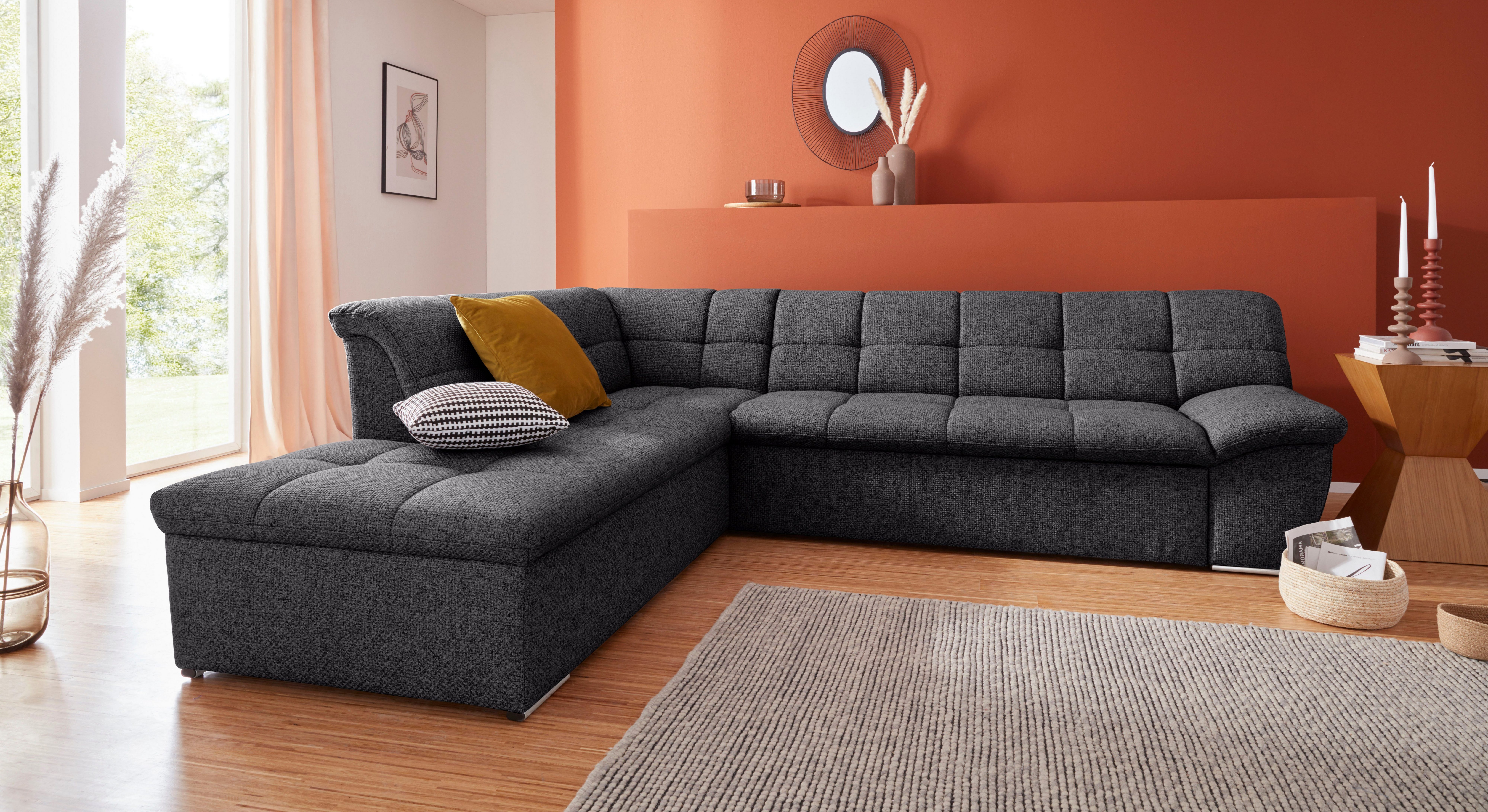 DOMO collection Ecksofa Lagoa, moderne Sitzheftung, bequem und komfortabel, L-Form, wahlweise mit Bettfunktion, frei im Raum stellbar, große Farbvielfalt