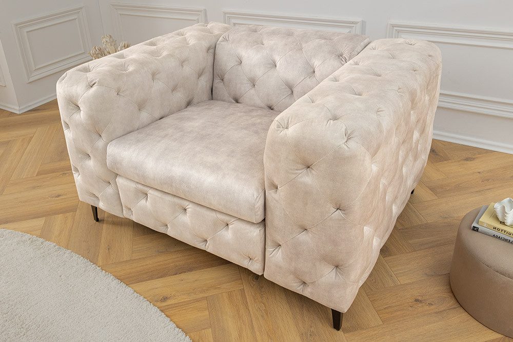 riess-ambiente Chesterfield-Sessel MODERN BAROCK 120cm champagner beige · Samt-Sessel mit Federkern (Einzelartikel, 1-St), Chesterfield · Ziersteppung · Rundum-Bezug · Lesesessel · Metallfüße