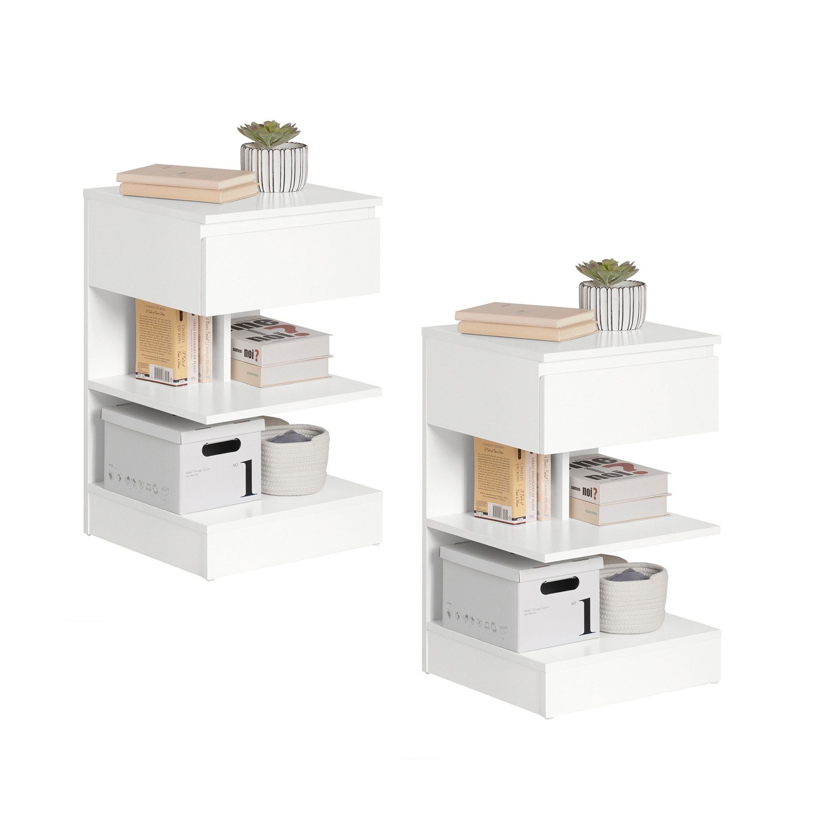 SoBuy Nachttisch FBT49, Nachttisch schmal, Nachtschrank Aufbewahrungsschrank, (2-St), Beistelltisch mit Schublade, Nachtschrank, offene Ablage