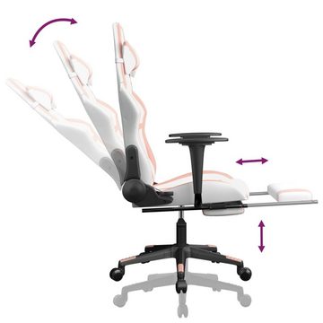 vidaXL Bürostuhl Gaming-Stuhl mit Massage Fußstütze Weiß Rosa Kunstleder
