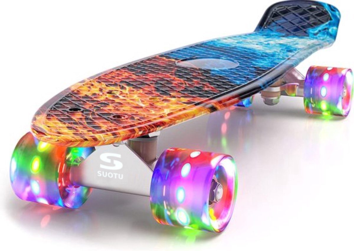 SUOTU Skateboard 22-Zoll Komplettes Mini Cruiser Kinderskateboard Skateboard (mit bunten LED-Leuchträdern, Kinderskateboard, für Kids und Teens), Kinder Skateboard ab 6 Jahre