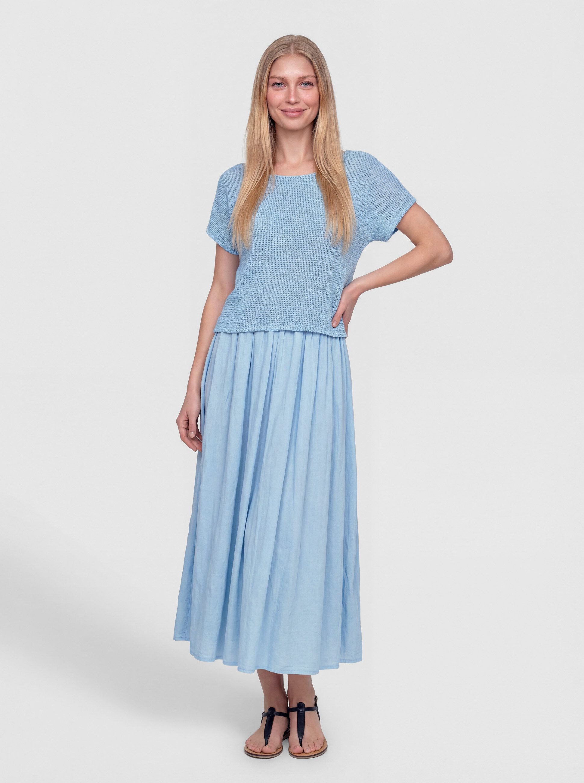 PEKIVESSA Sommerkleid Lässiges Midikleid im angesagten Lagen-Look aus Baumwolle-Leinen-Webstoff
