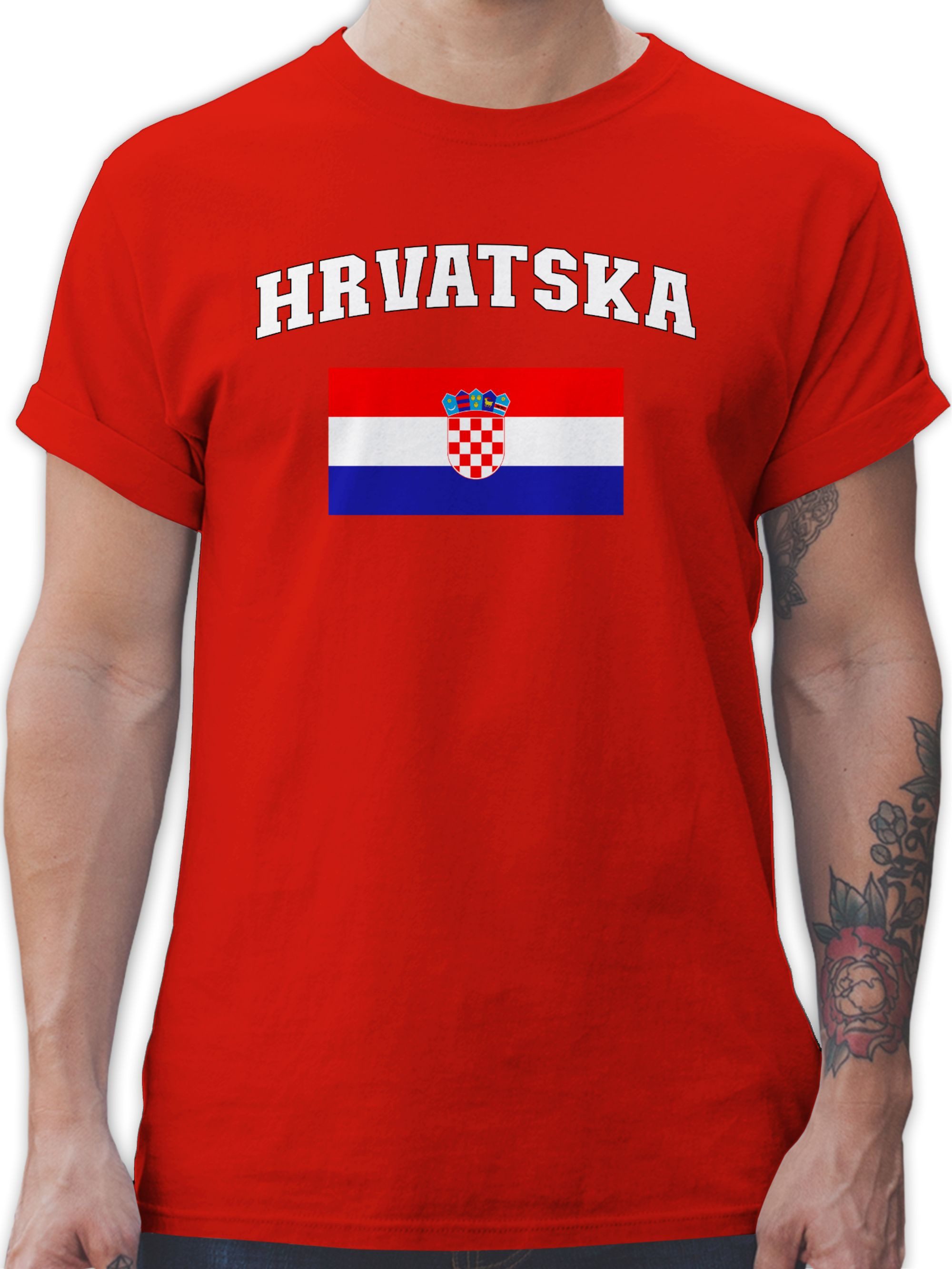 Shirtracer T-Shirt Hrvatska Schriftzug mit Flagge, Kroatien, Croatia, Kroatisch 2024 Fussball EM Fanartikel