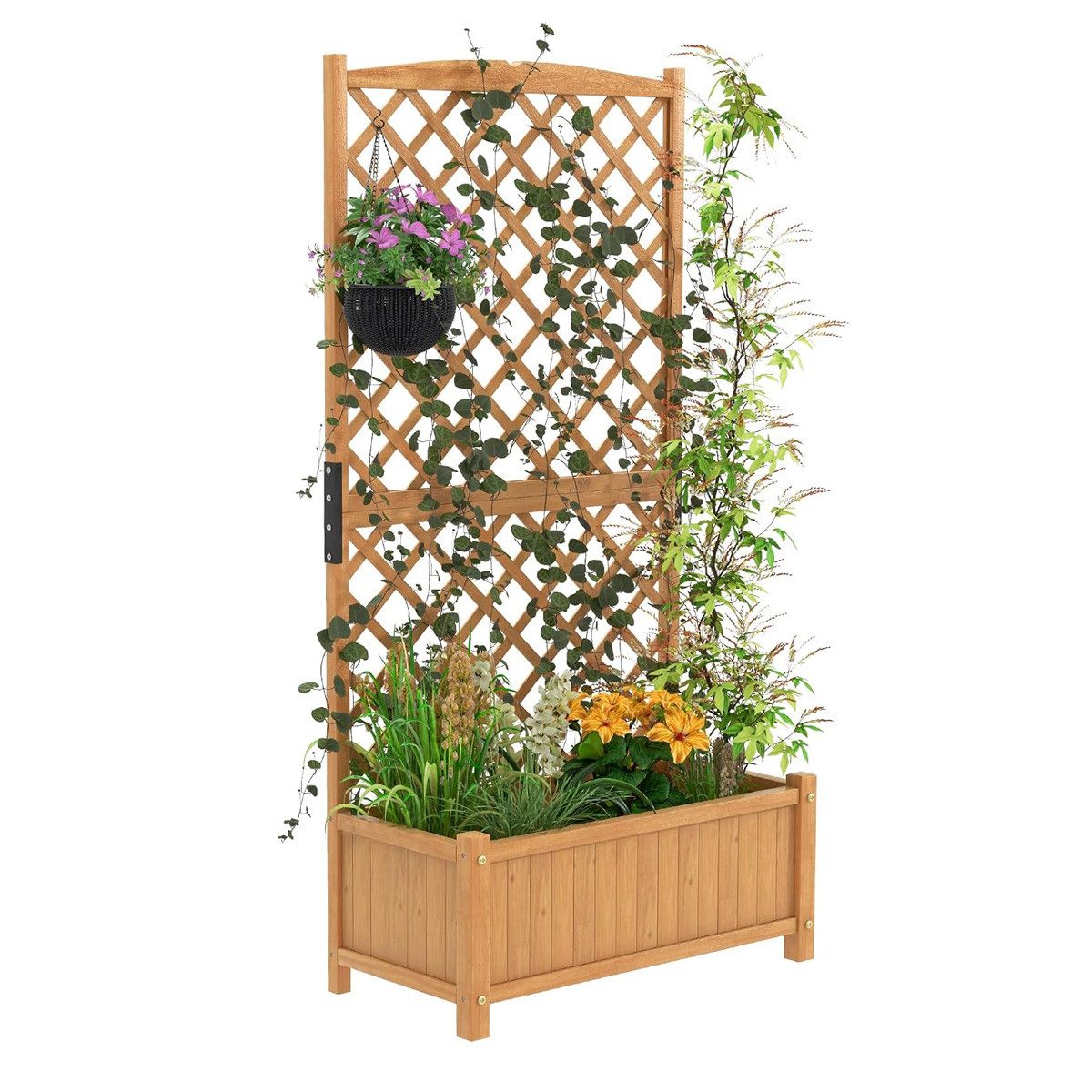 KOMFOTTEU Blumenkasten Hochbeet, mit Rankgitter, 90x44,5x180,5 günstig online kaufen