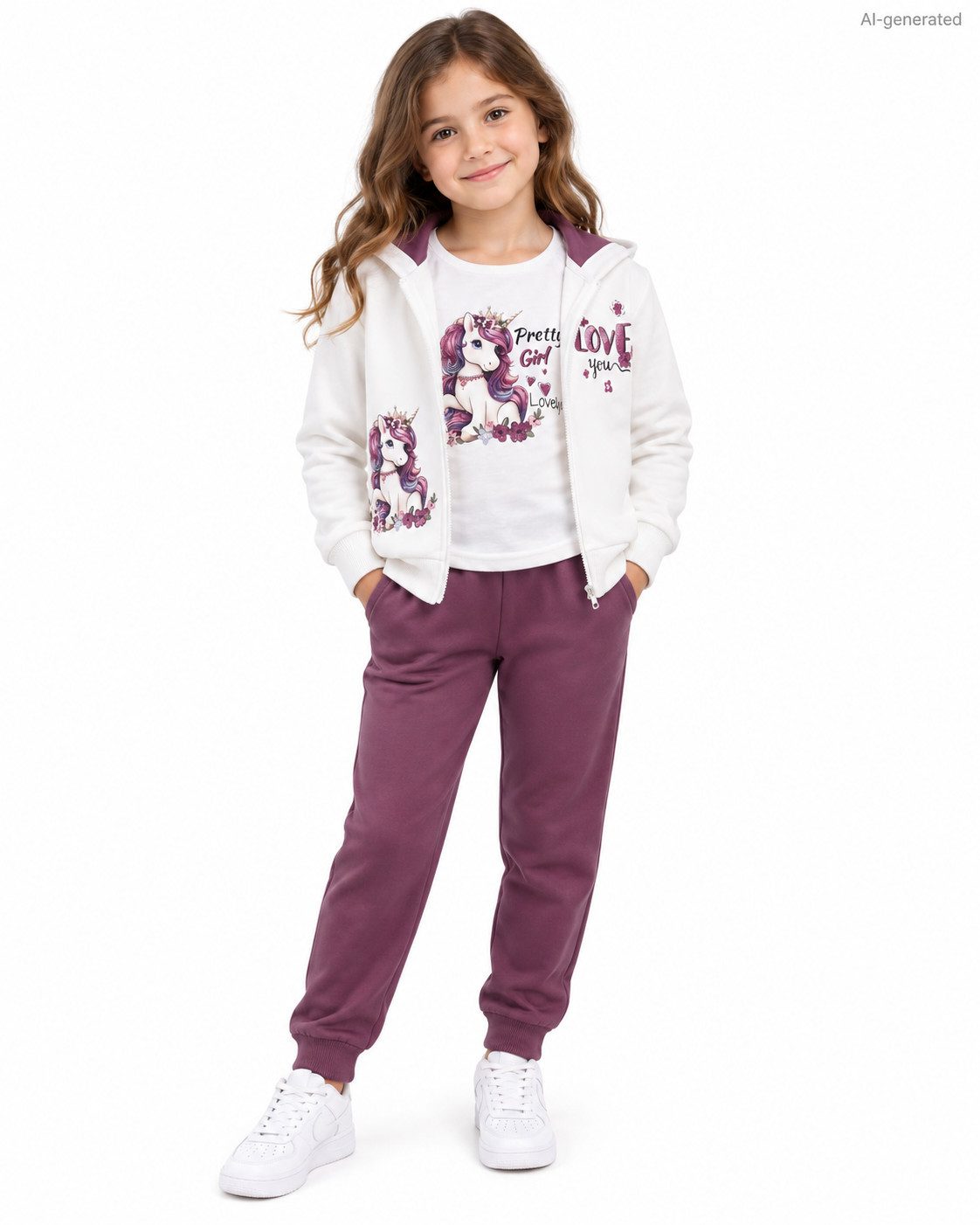 Girls Fashion Sweatanzug 3-teiliges Set mit Kapuzenjacke, Langarmshirt & Jogginghose MF258 (Set, Kapuzenjacke, Langarmshirt & Jogginghose)