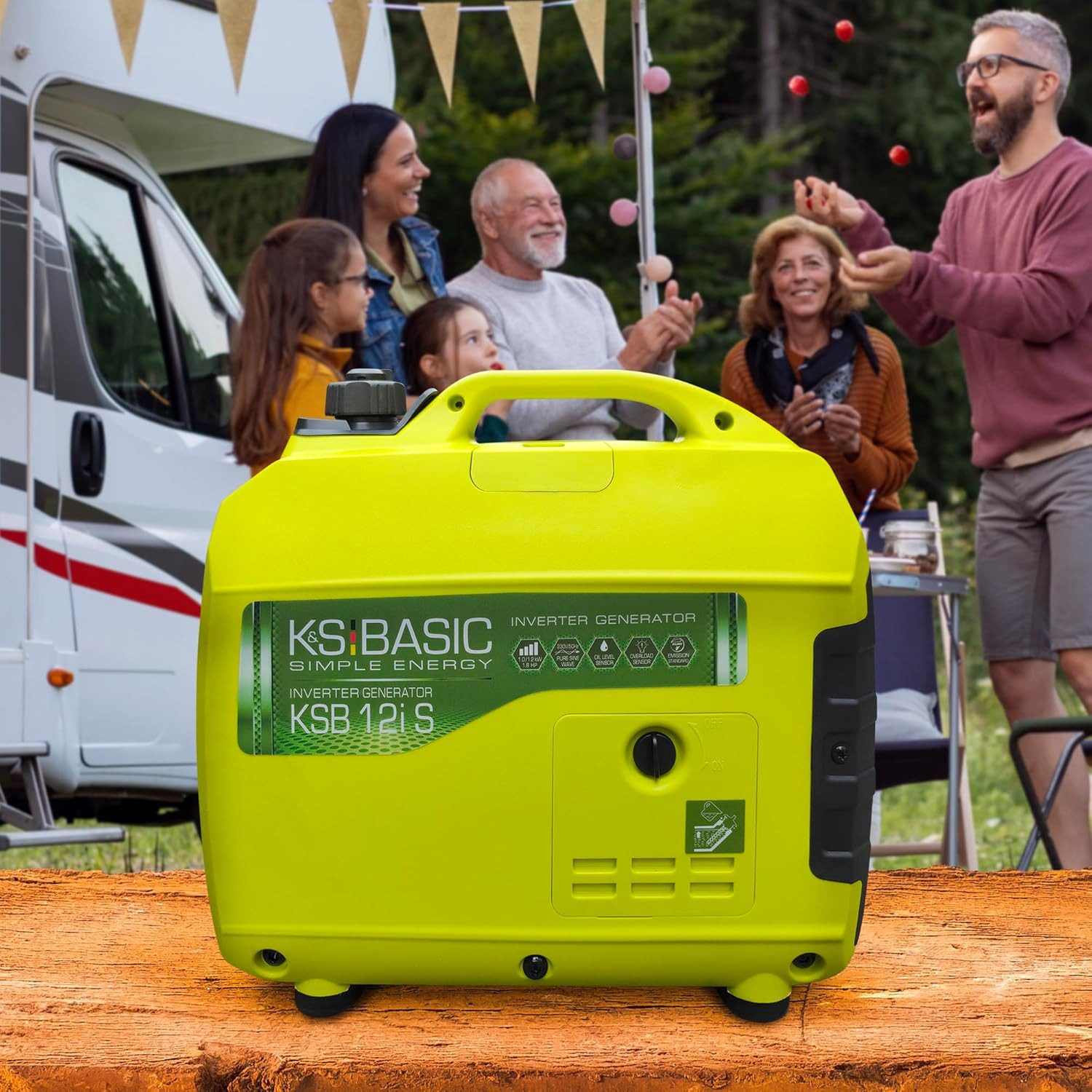 Könner & Söhnen KSB 12i S generator, 1.20 kW (ultra-lightweight inverter generator, parallel connection possible, 1-piece, 1.2 kW, 62 dB(A), ECO mode for up to 50% fuel savings), pure sine wave, 2x USB, 11.5 kg, carrying handle, EURO 5