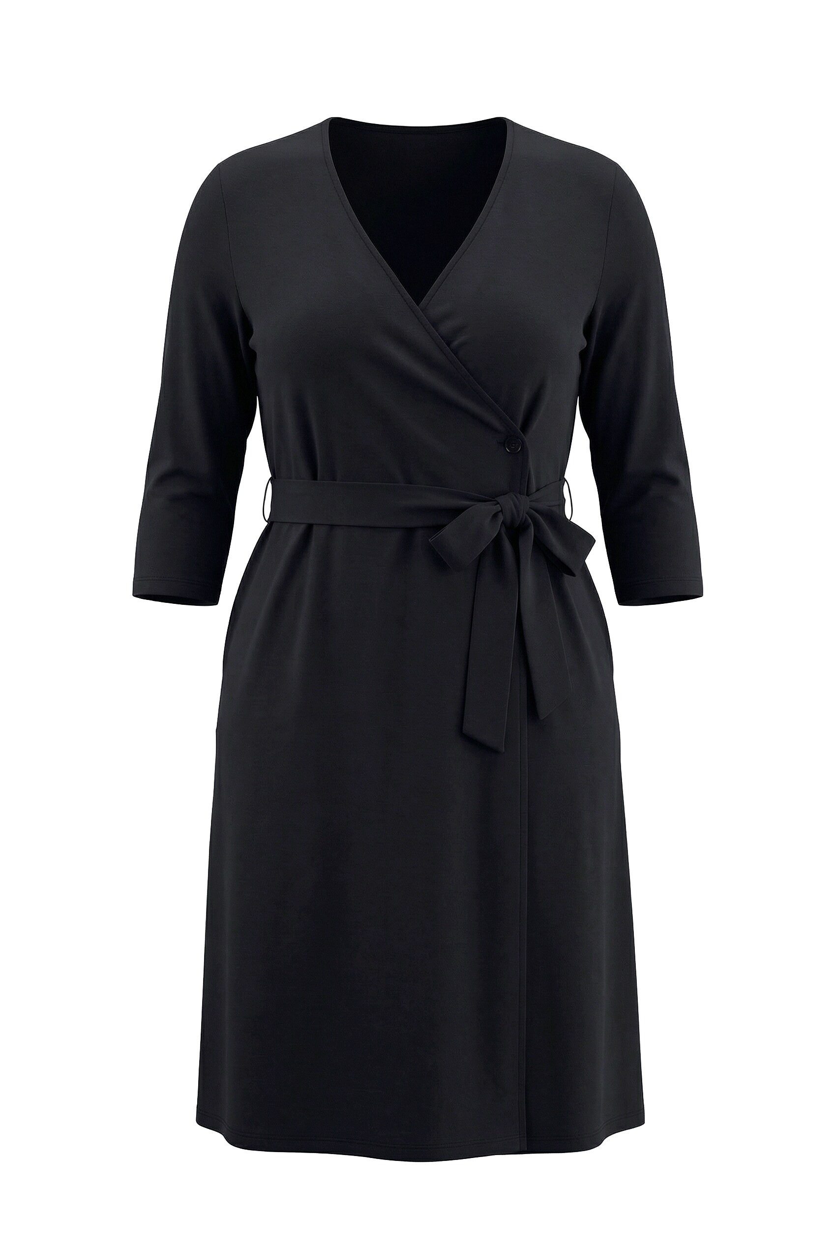 Ulla Popken Maxikleid Wickelkleid A-Linie V-Ausschnitt 3/4-Arm Taschen