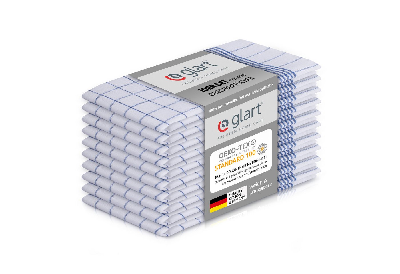 Glart Geschirrtuch 48KB2 10er Set Geschirrtücher Küchentücher 50x70 cm OEKO-TEX blau Karo