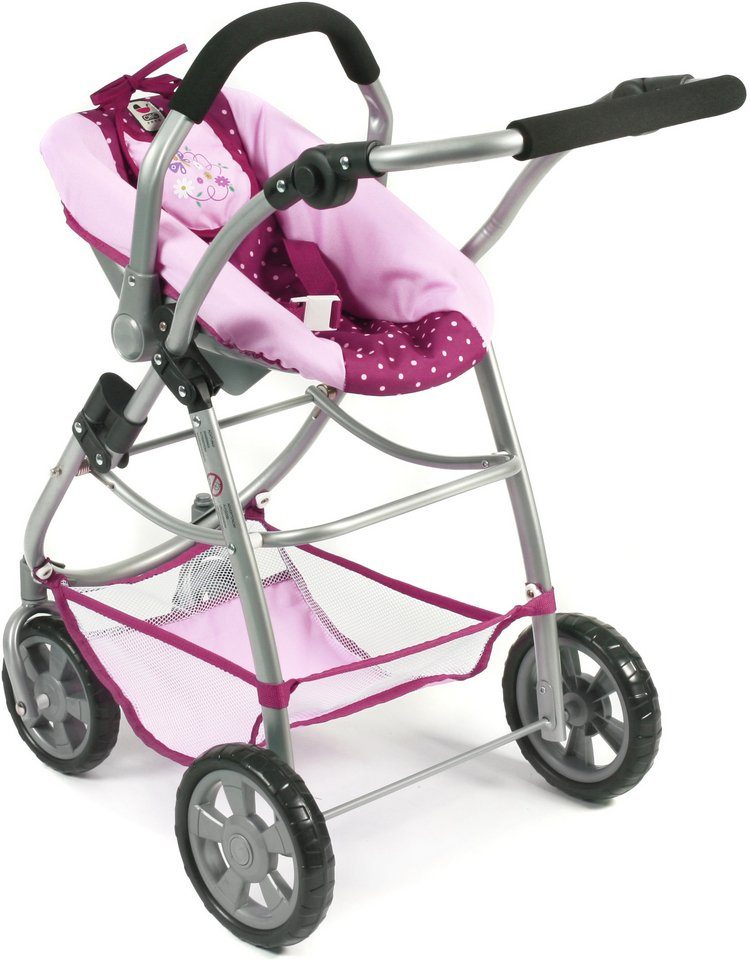 CHIC2000 Kombi-Puppenwagen Emotion All In 3in1, Brombeere, inkl. Babywanne, Babyschale und Sportwagenaufsatz