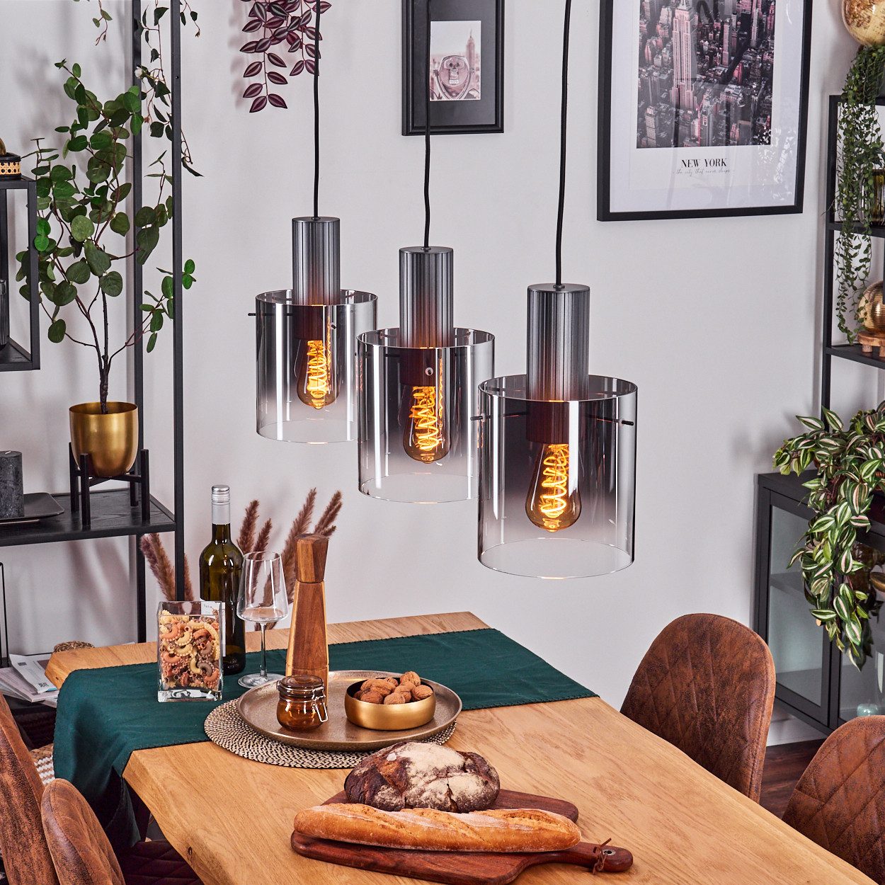 hofstein Hängeleuchte Hängelampe aus Metall/Glas in Anthrazit/Rauchfarben/K günstig online kaufen