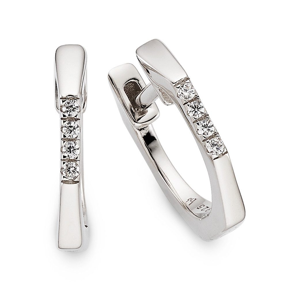 Bruno Banani Paar Creolen Schmuck Geschenk Klappcreole eckig Silber rhodiniert, mit Zirkonia (synth)
