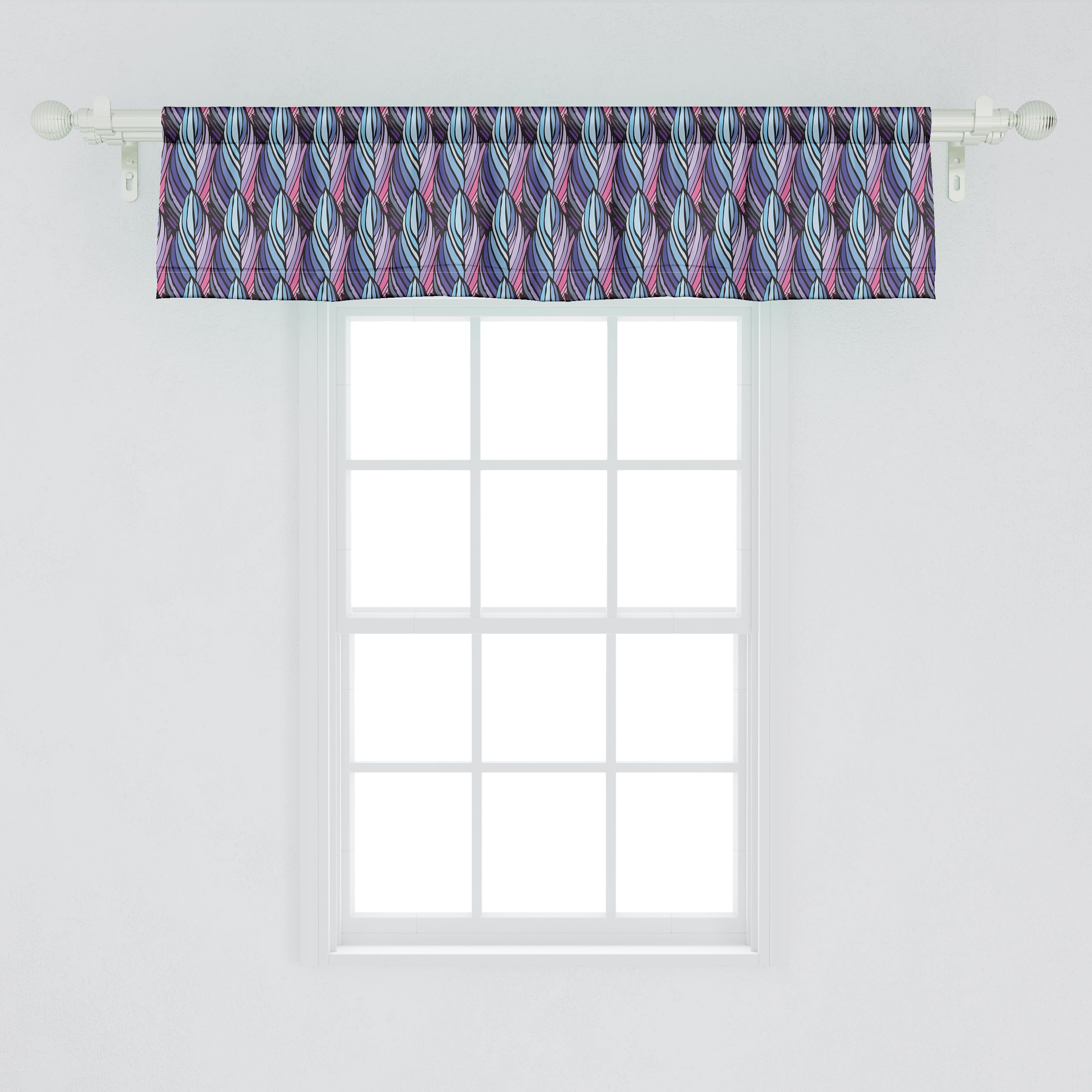 Scheibengardine Vorhang Volant Abstrakt für Schlafzimmer Abakuhaus, Küche Federn Dekor gestreifte Bunte mit Stangentasche, Microfaser