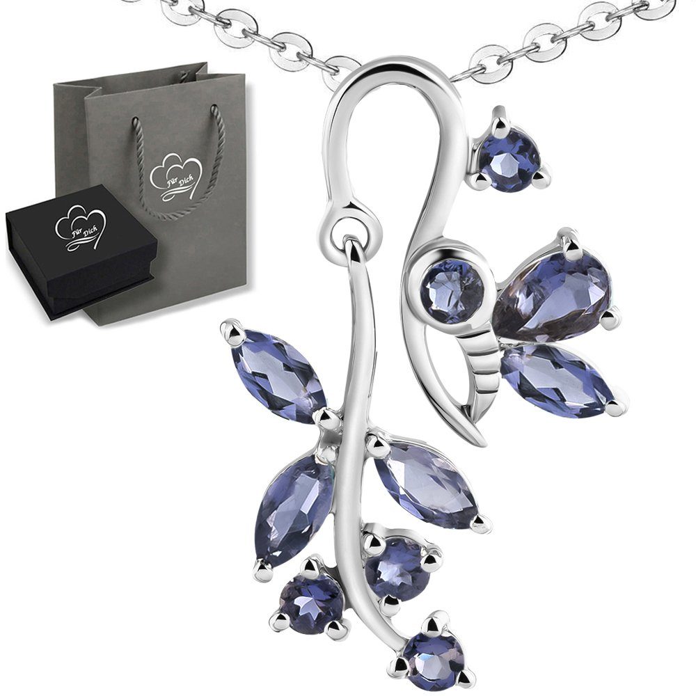 Limana Kette mit Anhänger Blütenzweig Edelstein Schmuck Damen 925 Sterling Silber Iolith Topas (Geschenk für Frau Freundin Mama, Halskette inkl. Dose und Tasche), Geburtstag Weihnachten Jahrestag Hochzeitstag Muttertag Valentinstag