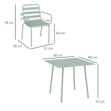 Outsunny Garten-Essgruppe Sitzgruppe mit 1 Esstisch, 4 stapelbaren Stühlen, (Gartengarnitur, 5-tlg., Sitzgarnitur), für Balkon, Terrasse, Stahl, Grün