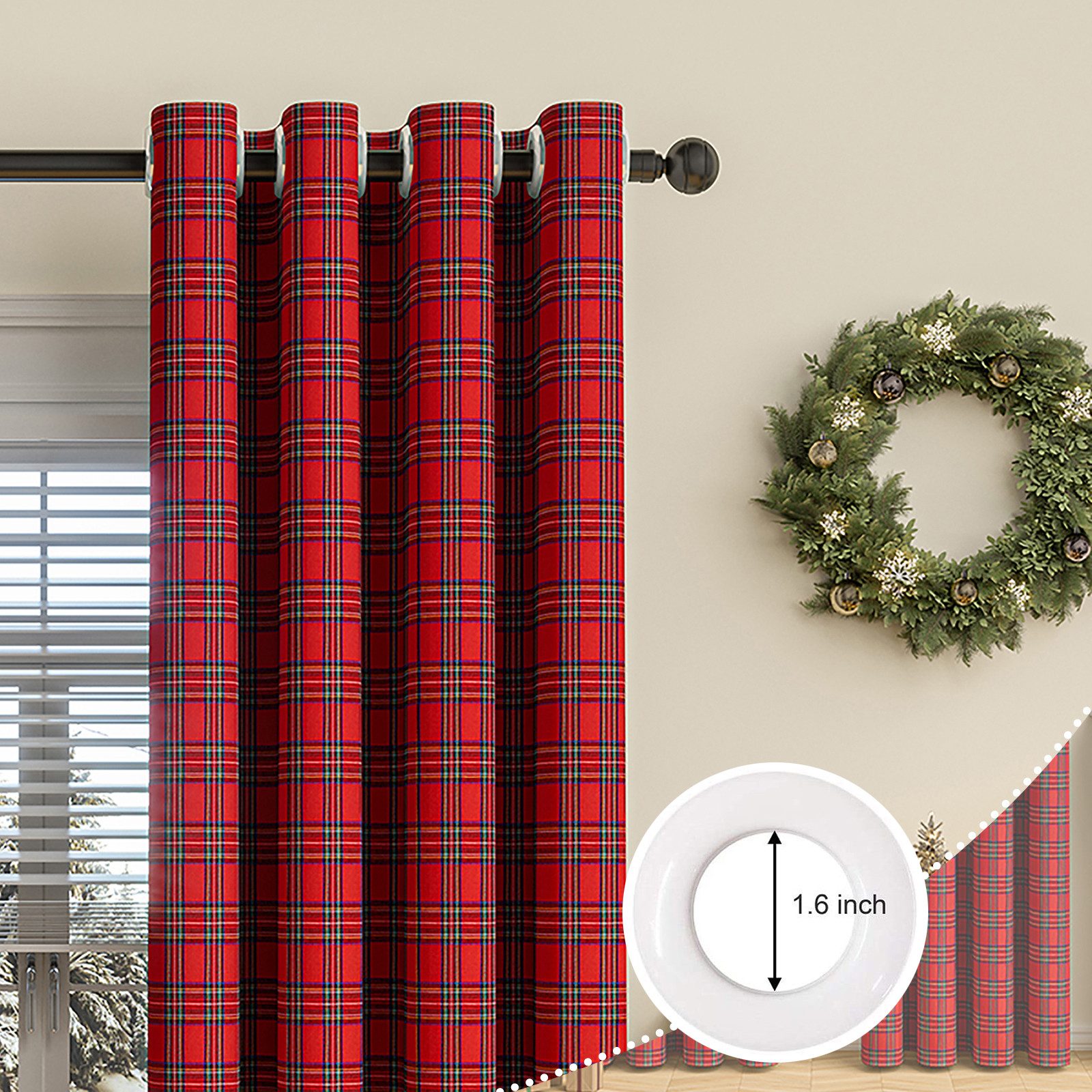 BTTO V&G Gardine Weihnachtsvorhang Karo für Wohnzimmer, 1 Stück Plaid Vorha günstig online kaufen