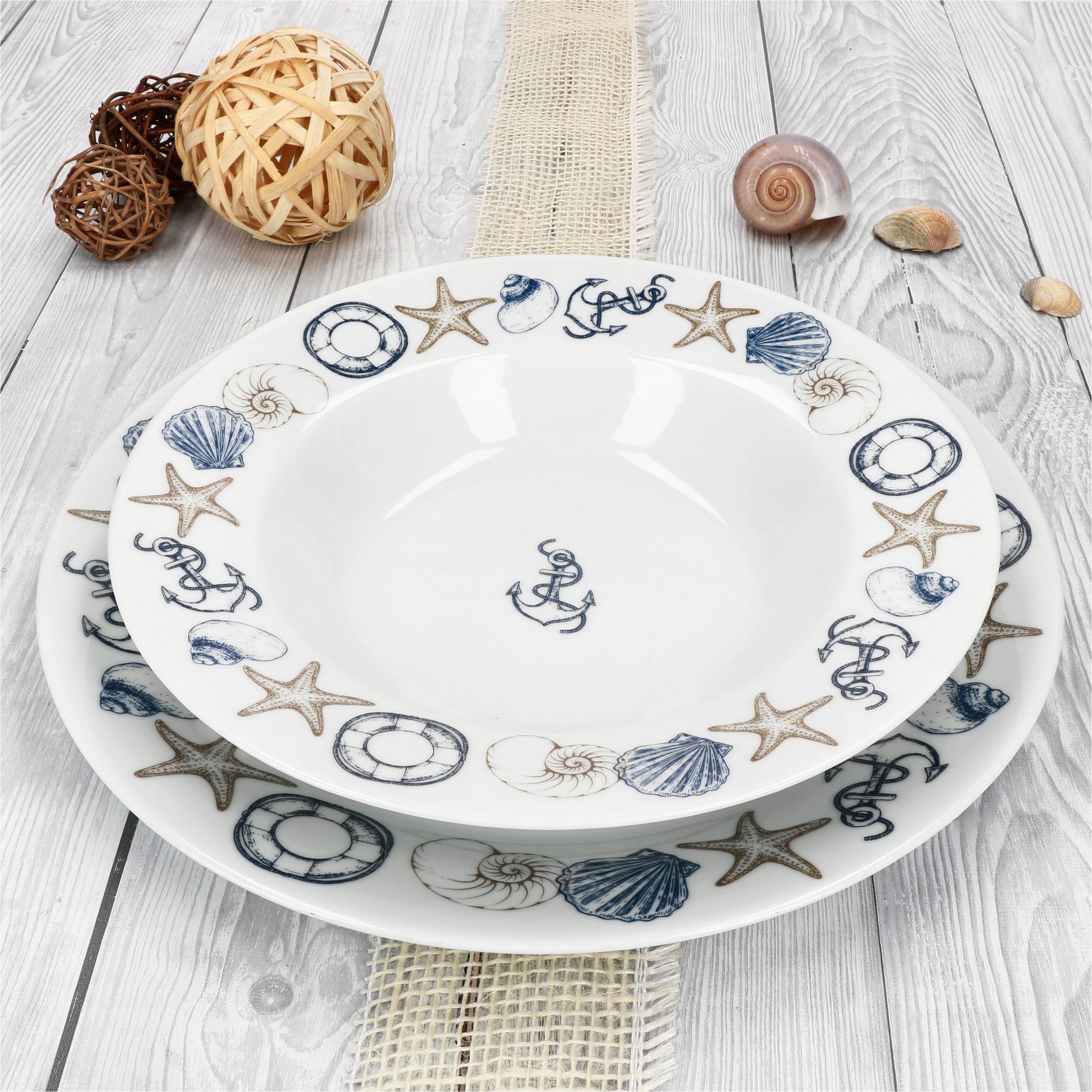 MamboCat Tafelservice Neptun 12tlg Tafelservice Porzellan 6 Pers Speiseteller Suppenteller, Porzellan