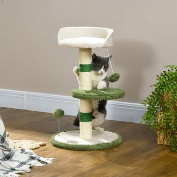 PawHut Kratzbaum 64 cm Runder Katzenbaum mit Liegefläche, Spielball, Sisal, geeignet für Katzen bis 4 KG, Weiß+Grün