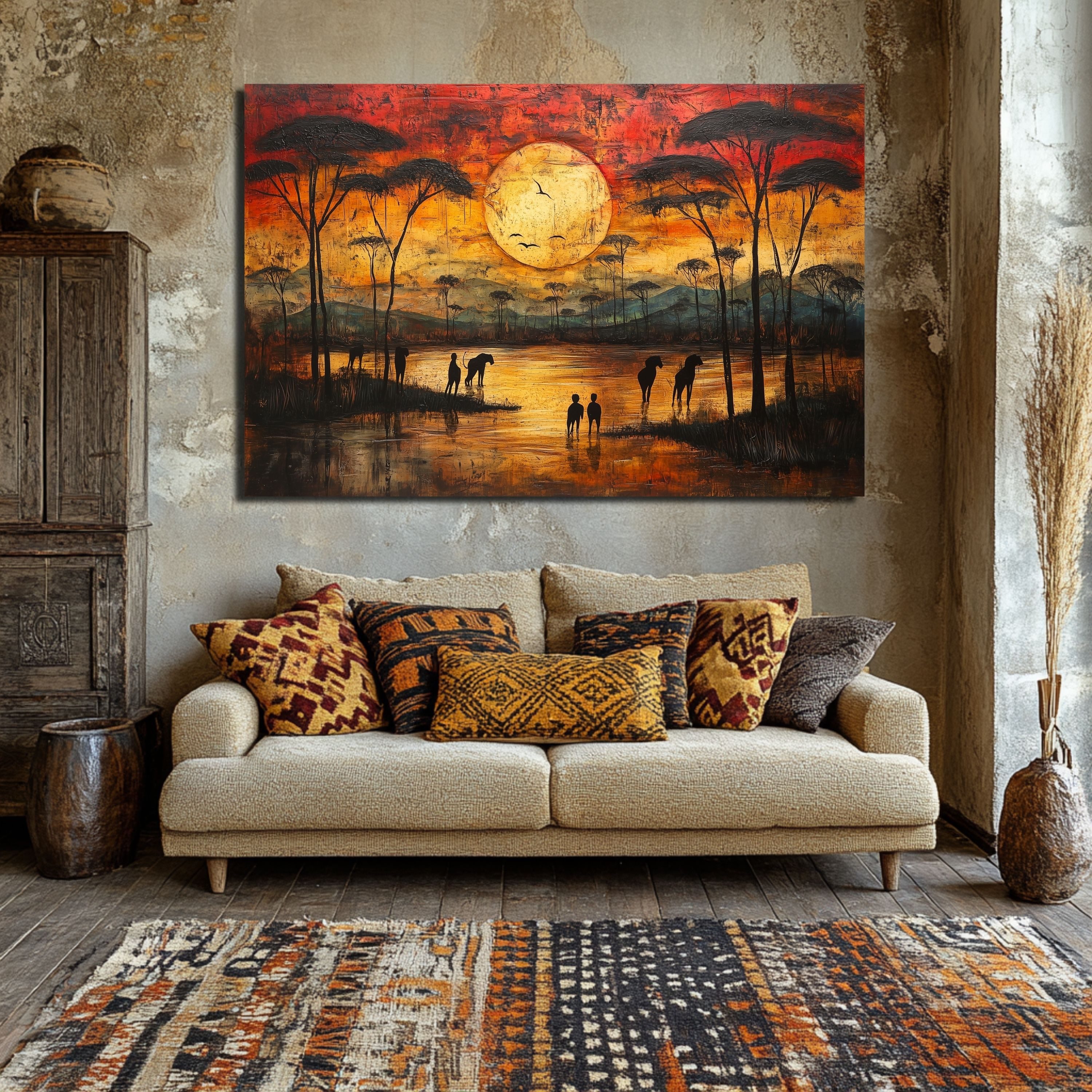DARO Design Leinwandbild Modern Abstrakt Wandbilder XXL Wandbild Wand Deko Leinwand Bilder, (Sonnenaufgang Afrika - Bild Groß Wohnzimmer Schlafzimmer Küche Essz – Bild 4 von 5