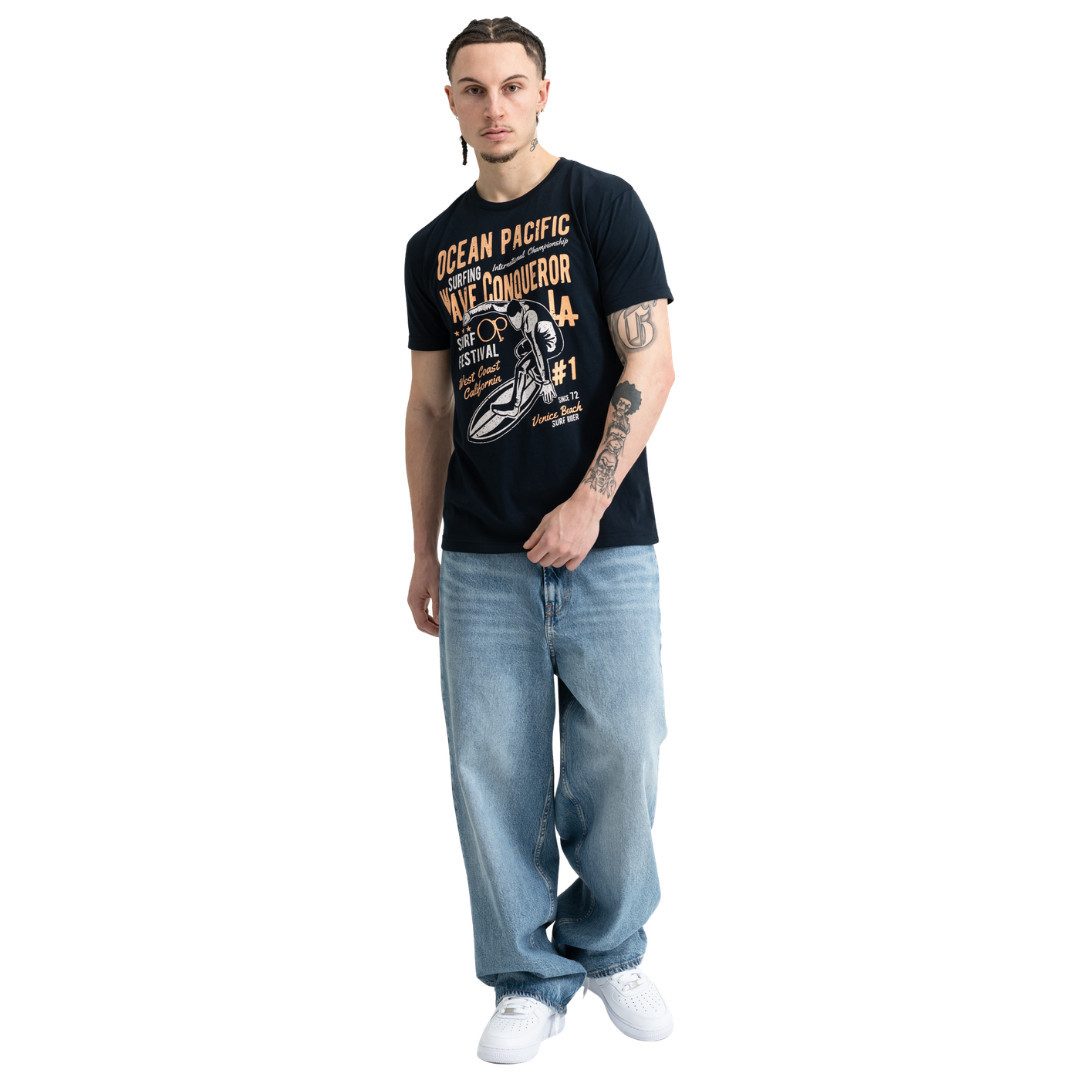 Ocean Pacific Print-Shirt Gnarly Dark Navy / Orange / Ecru bedruckt
