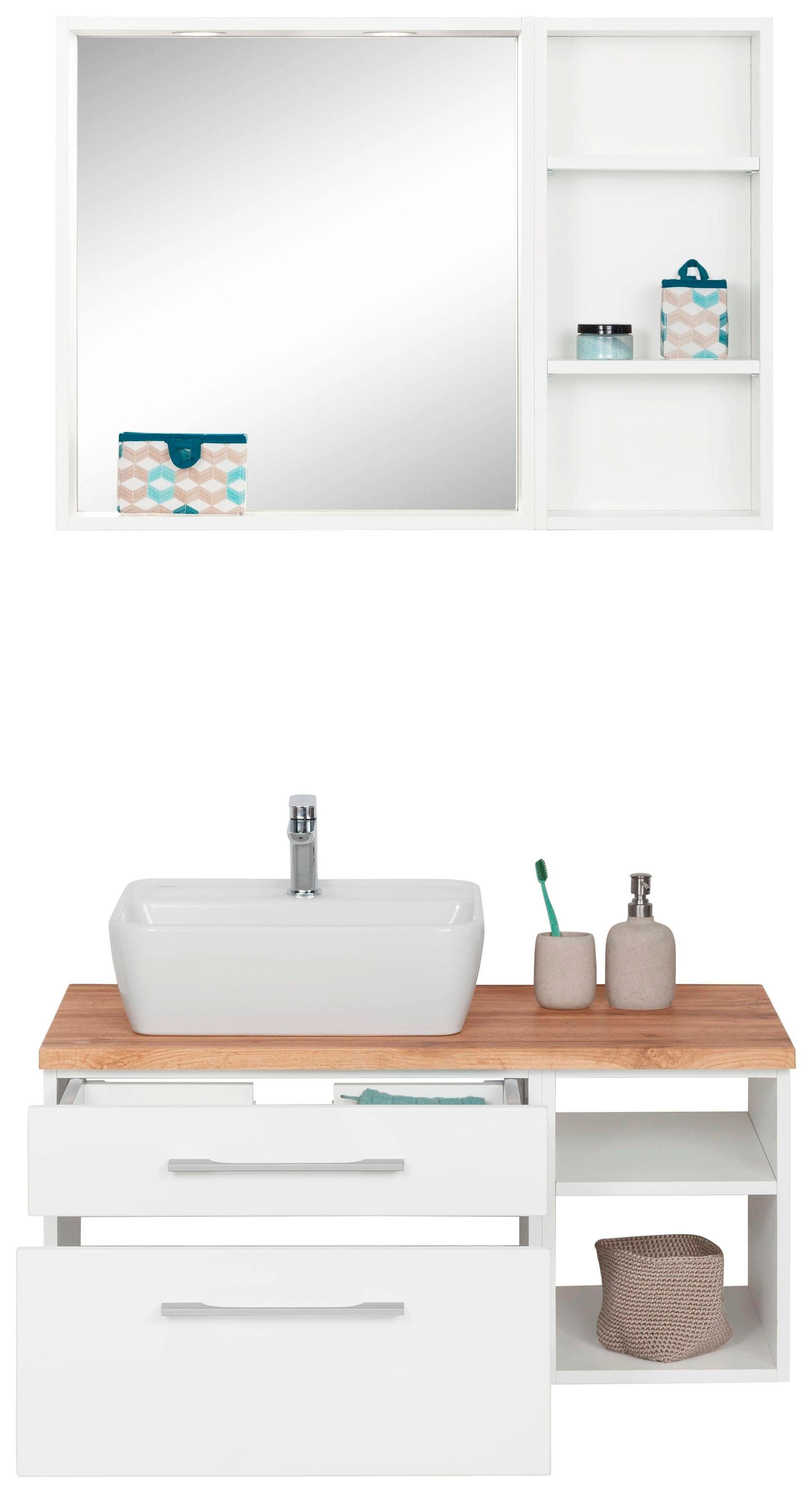 welltime Badmöbel-Set Davos, (3-St), Waschplatz mit Regal und Spiegel