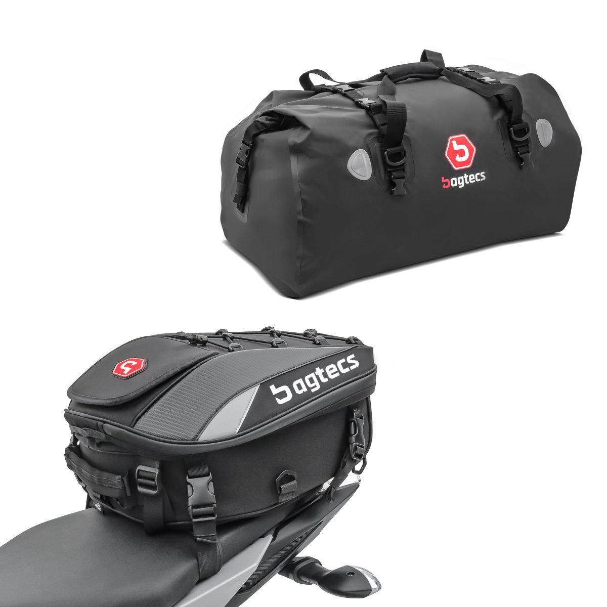 Bagtecs Reisetasche Set Hecktasche # X30 Soziustasche 20-30Ltr schwarz mit Hecktasche Dryb