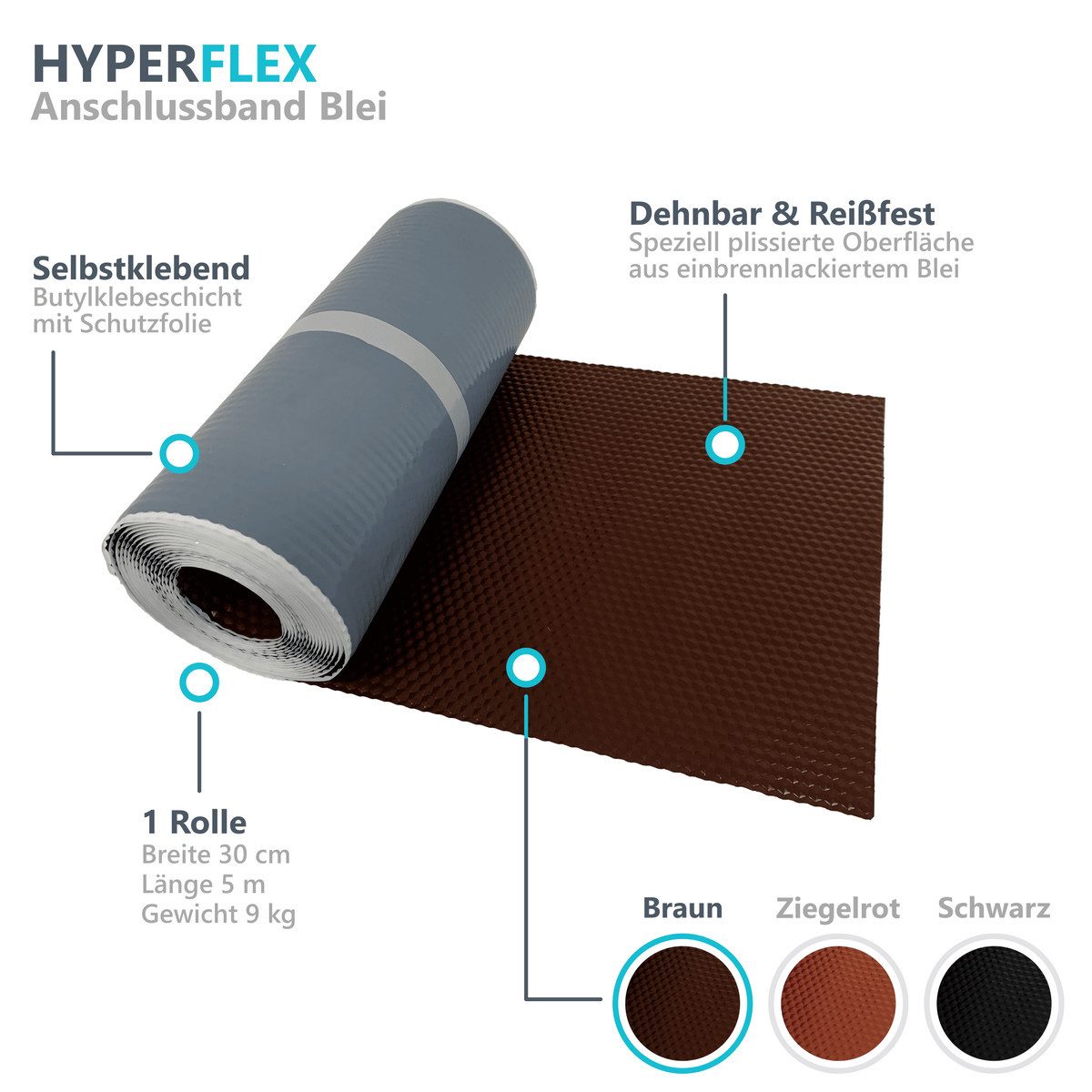 Onduline Dachbahn Onduline Anschlussband Hyperflex Blei 30 cm - Länge 5 m, (1-St), Farbe: braun - selbstklebend, extrem reißfest und dehnbar
