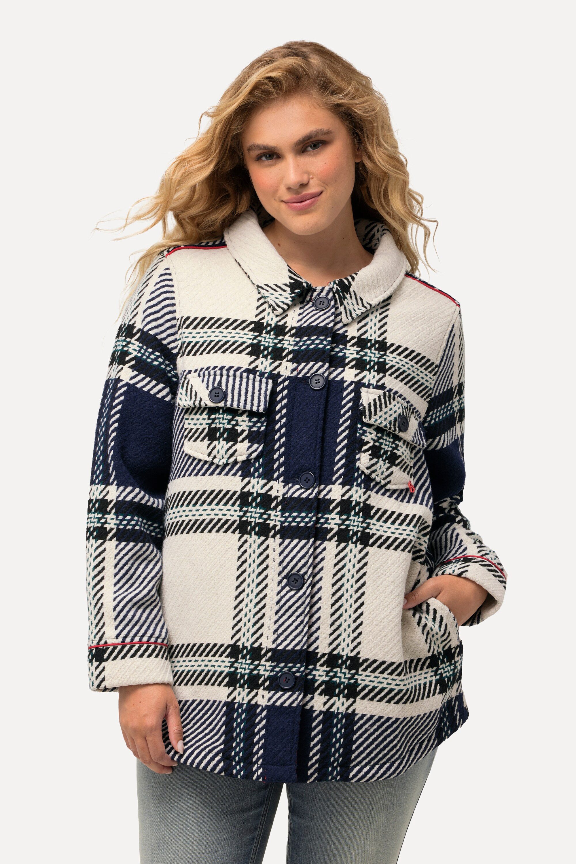 Ulla Popken Kurzjacke Jacke Karomuster Hemdkragen Langarm günstig online kaufen