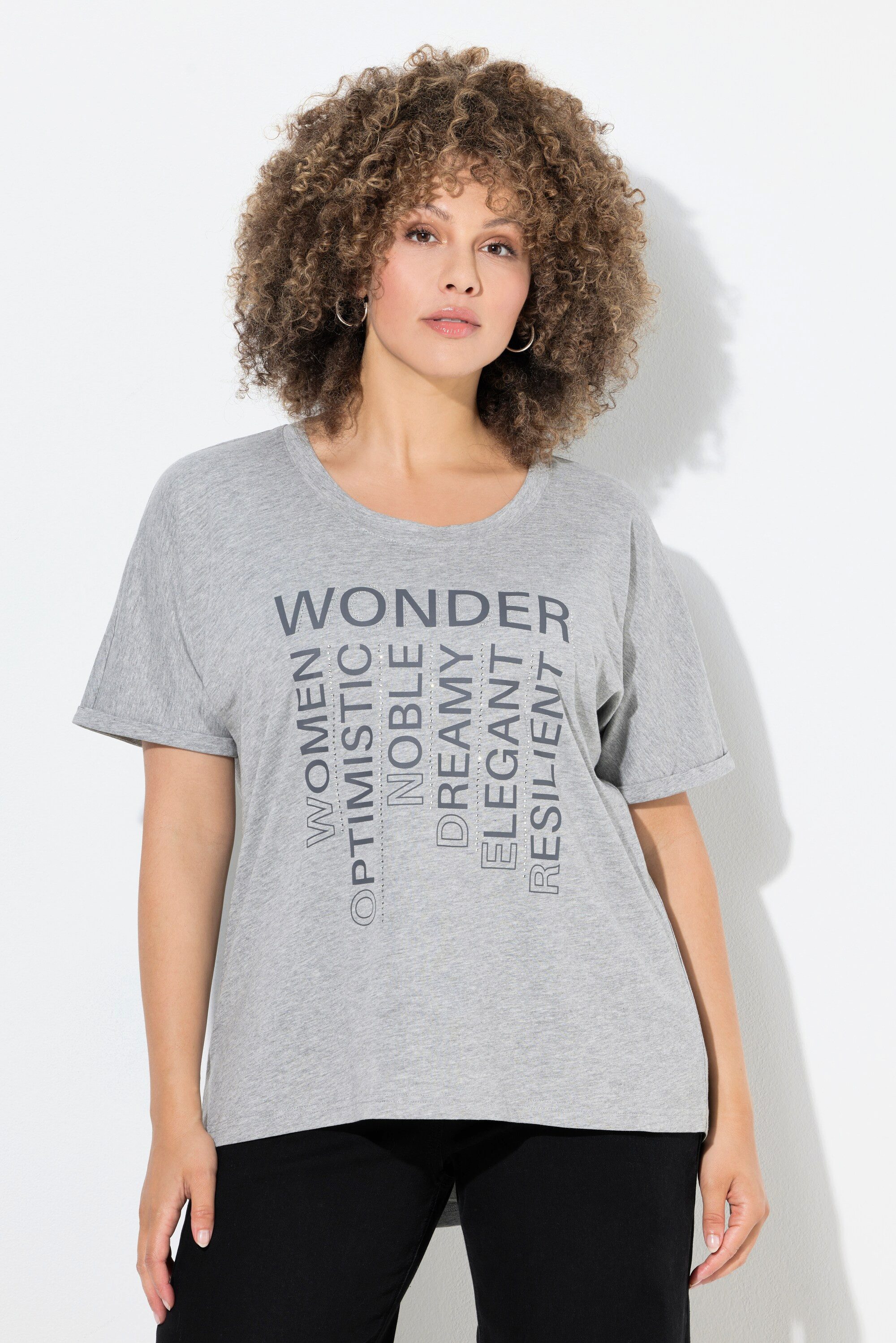 Ulla Popken T-Shirt Shirt Ziersteine Oversized Rundhals Halbarm günstig online kaufen