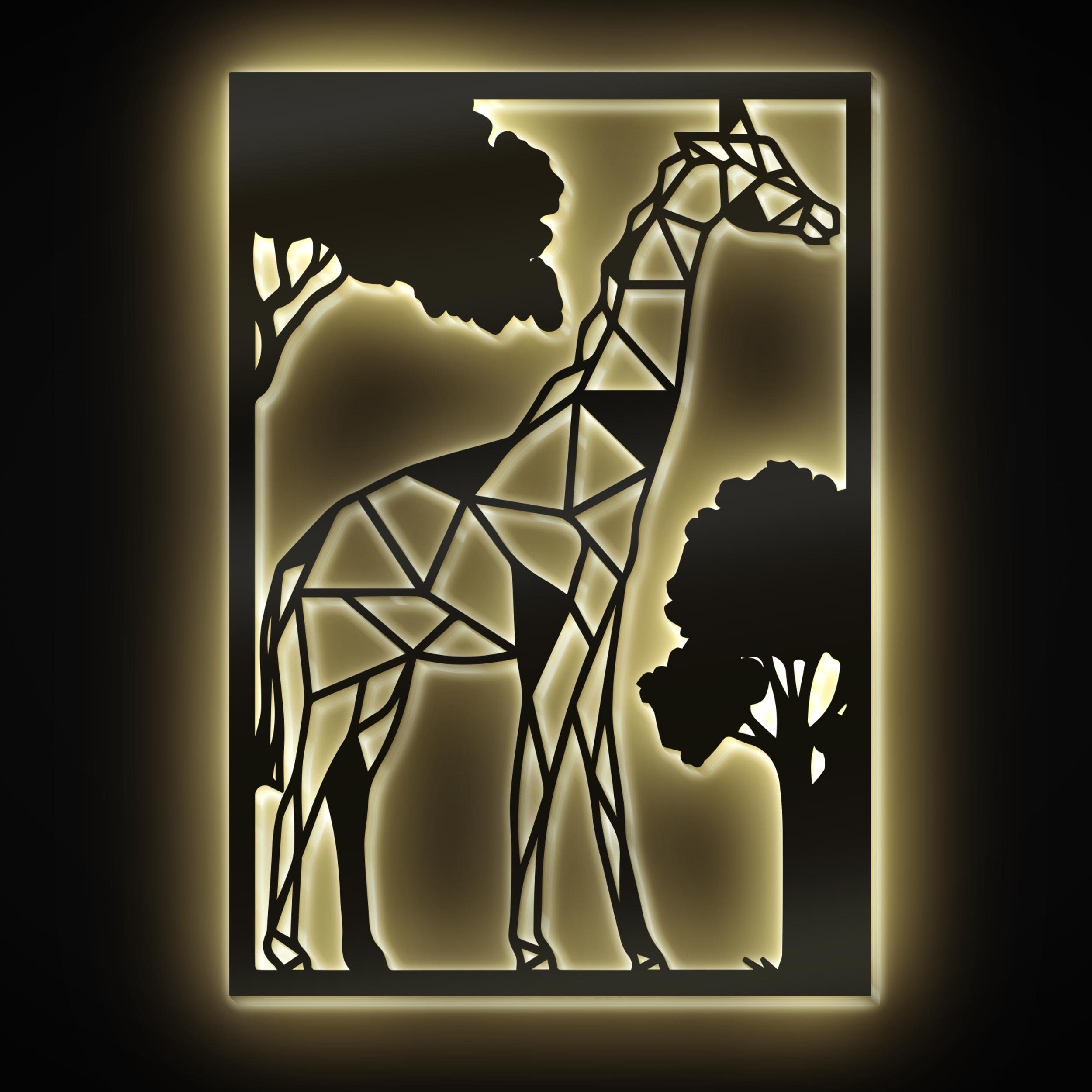 Namofactur integriert, Giraffe Holz Dekolicht LED Wanddeko Geschenke Wandtattoo, Warmweiß Giraffen Deko LED fest - LED