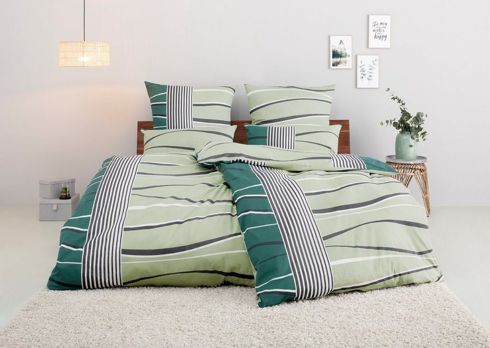 Bettwäsche Renu in Gr. 135x200 oder 155x220 cm, my home, Linon, 2 teilig,  Bettwäsche aus Baumwolle, grafische Bettwäsche mit Wellen-Design