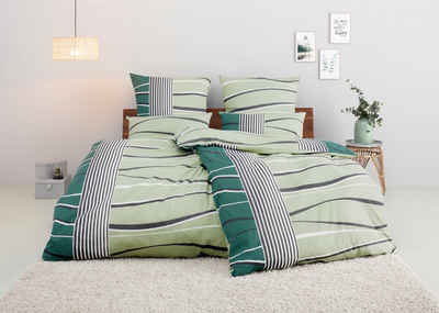 Bettwäsche Renu in Gr. 135x200 oder 155x220 cm, my home, Biber, 2 teilig, Bettwäsche aus Baumwolle, grafische Bettwäsche mit Wellen-Design