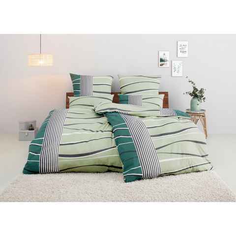 Bettwäsche Renu in Gr. 135x200 oder 155x220 cm, my home, Linon, 2 teilig, Bettwäsche aus Baumwolle, grafische Bettwäsche mit Wellen-Design