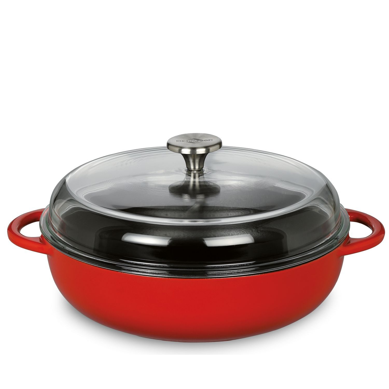 Küchenprofi Bratpfanne Provence Bauernpfanne mit Glasdeckel Rot 24 cm, Gusseisen