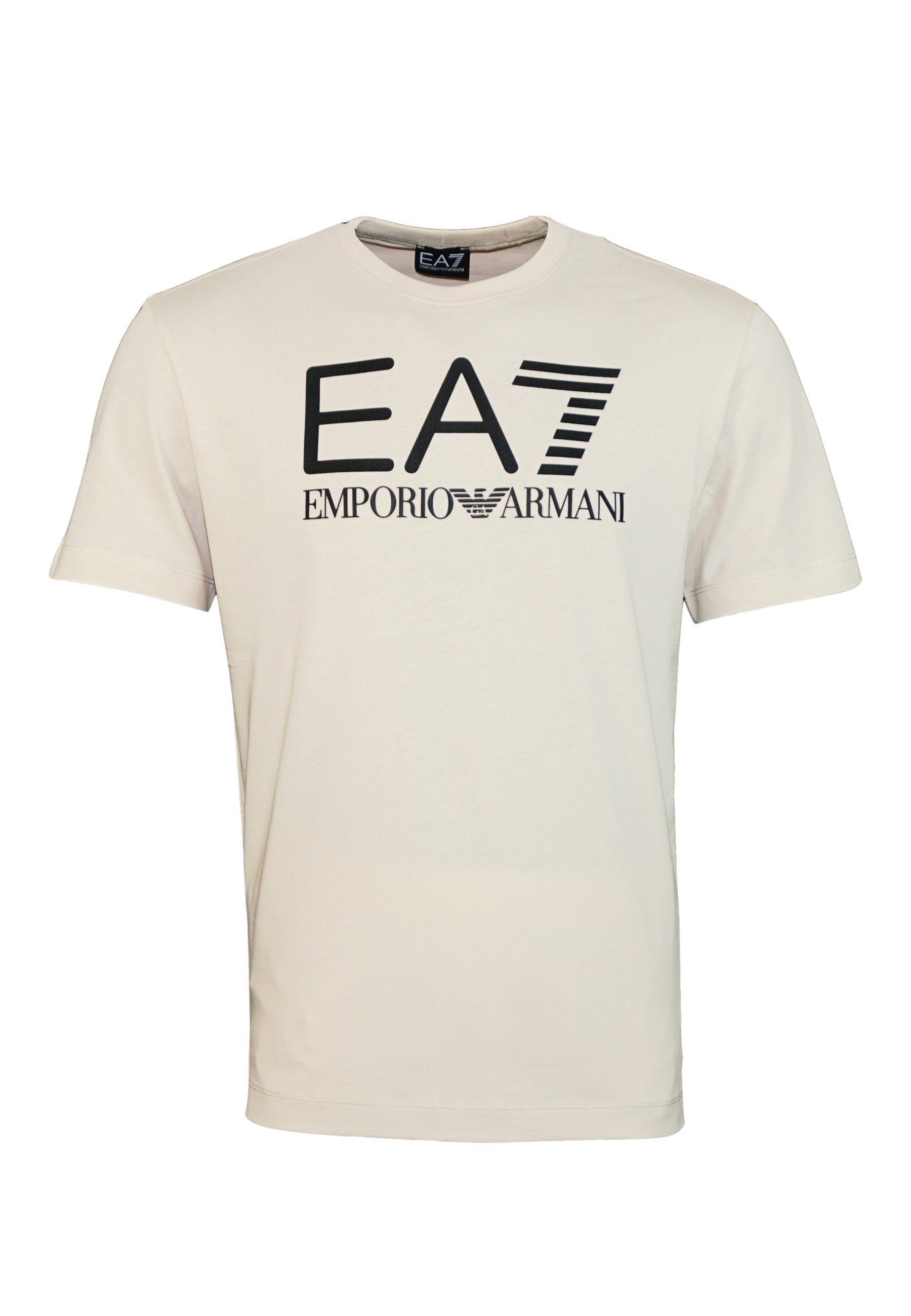 mit (1-tlg) Emporio Tee Logo Armani beige T-Shirt Rundhalsausschnitt Shirt