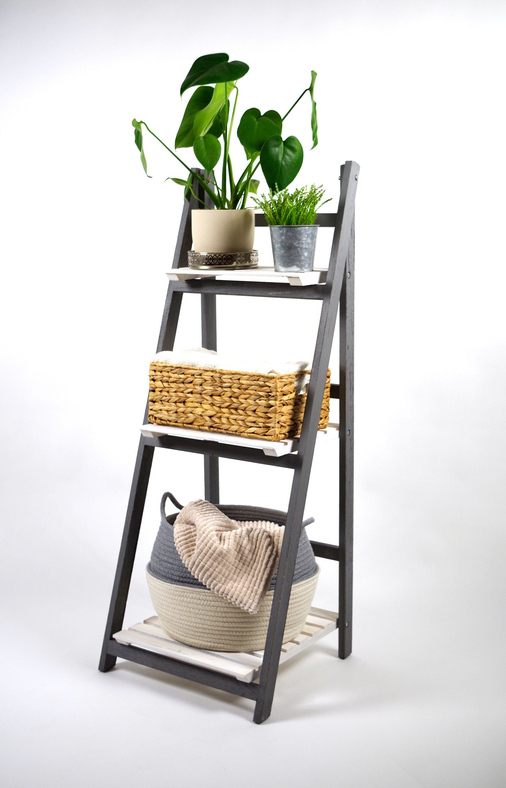 Kobolo Regal Stufenregal WHITE-GREY aus Paulownia-Holz günstig online kaufen