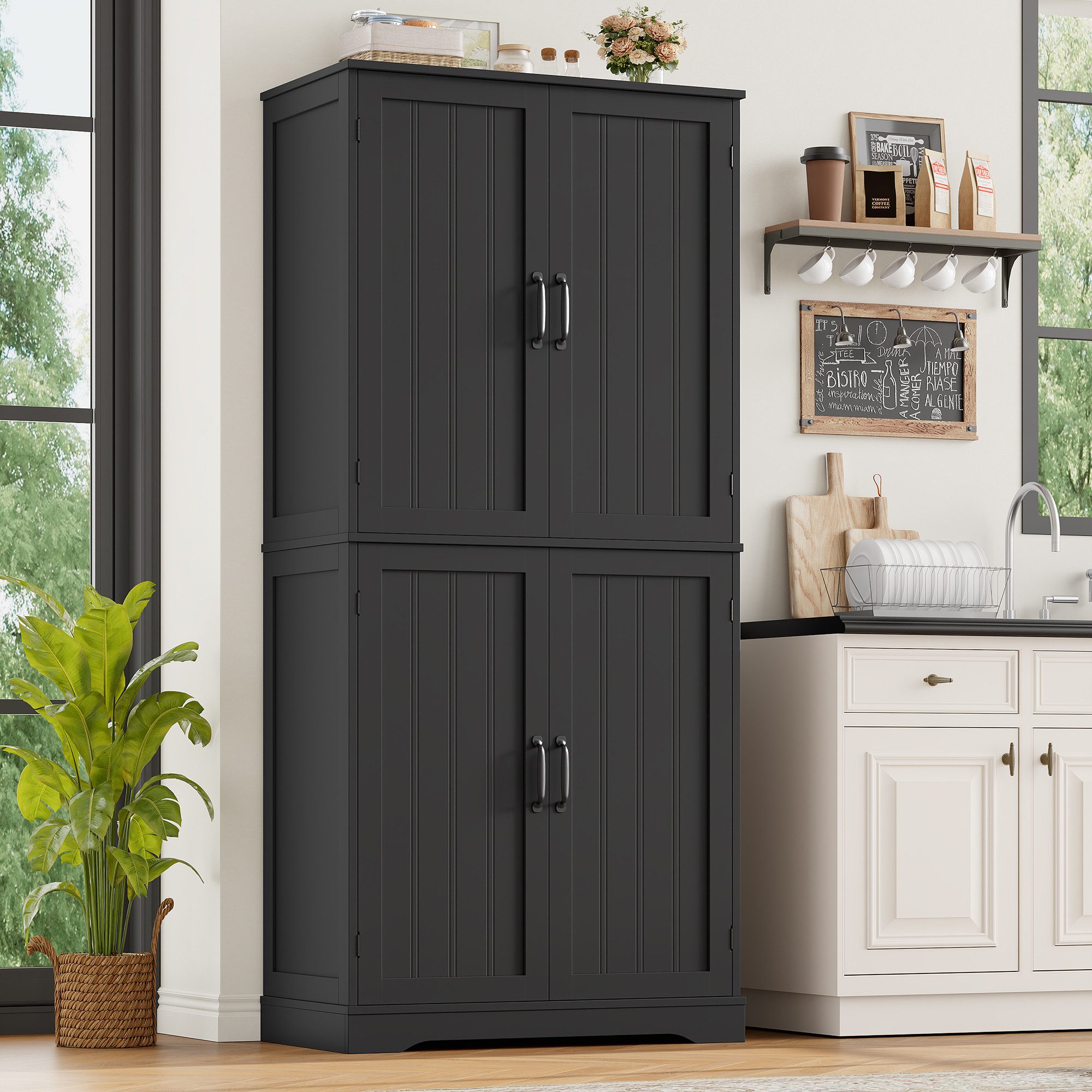 HOMECHO Küchenbuffet 180cm Küchenschrank mit 4 Türen Weiß Buffetschrank für Wohnzimmer Küche 180×80×40 cm