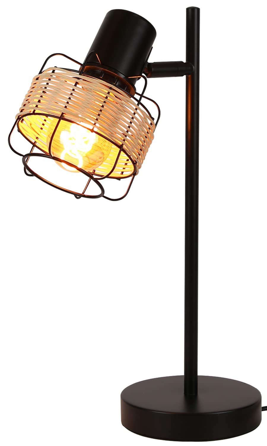 ZMH Tischleuchte Rattan Boho Rustikal Leuchtmittel Schwenkbar E27 Schalter ohne Bambus retro, mit