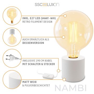 SSC-LUXon LED Bilderleuchte NAMBI Wand- & Tischlampe mit Kabel & Stecker weiss mit EYLA Globe E27, Warmweiß bis Tageslicht