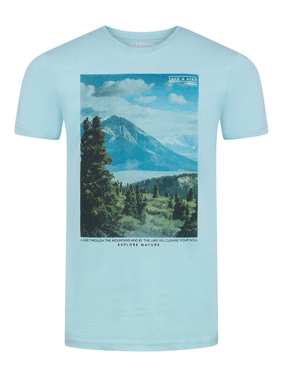 Herren aus Shirt T-Shirt mit (1-tlg) Aqua Blue Fit Fotoprintshirt Light (CJD) riverso RIVLukas 100% Rundhalsausschnitt Baumwolle Tee Kurzarm Regular