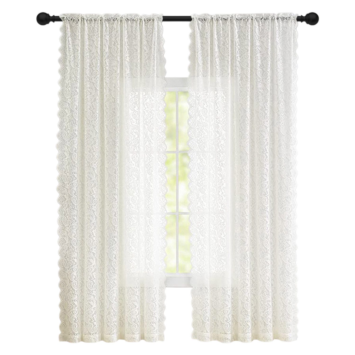 Refttenw Vorhang Spitzengardinen,Vintage-Blumenmuster lange Vorhänge günstig online kaufen