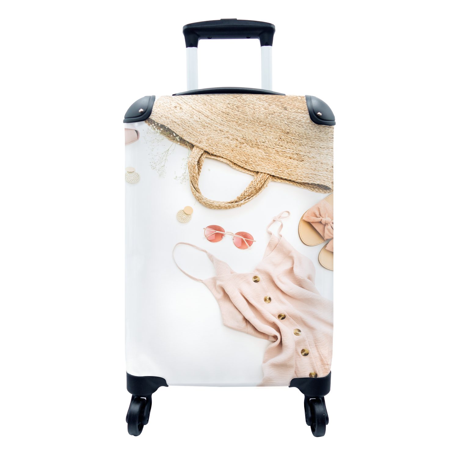 MuchoWow Handgepäckkoffer Sonnenbrille - Tasche - Hausschuhe, 4 Rollen, Reisetasche mit rollen, Handgepäck für Ferien, Trolley, Reisekoffer | Handgepäck-Koffer
