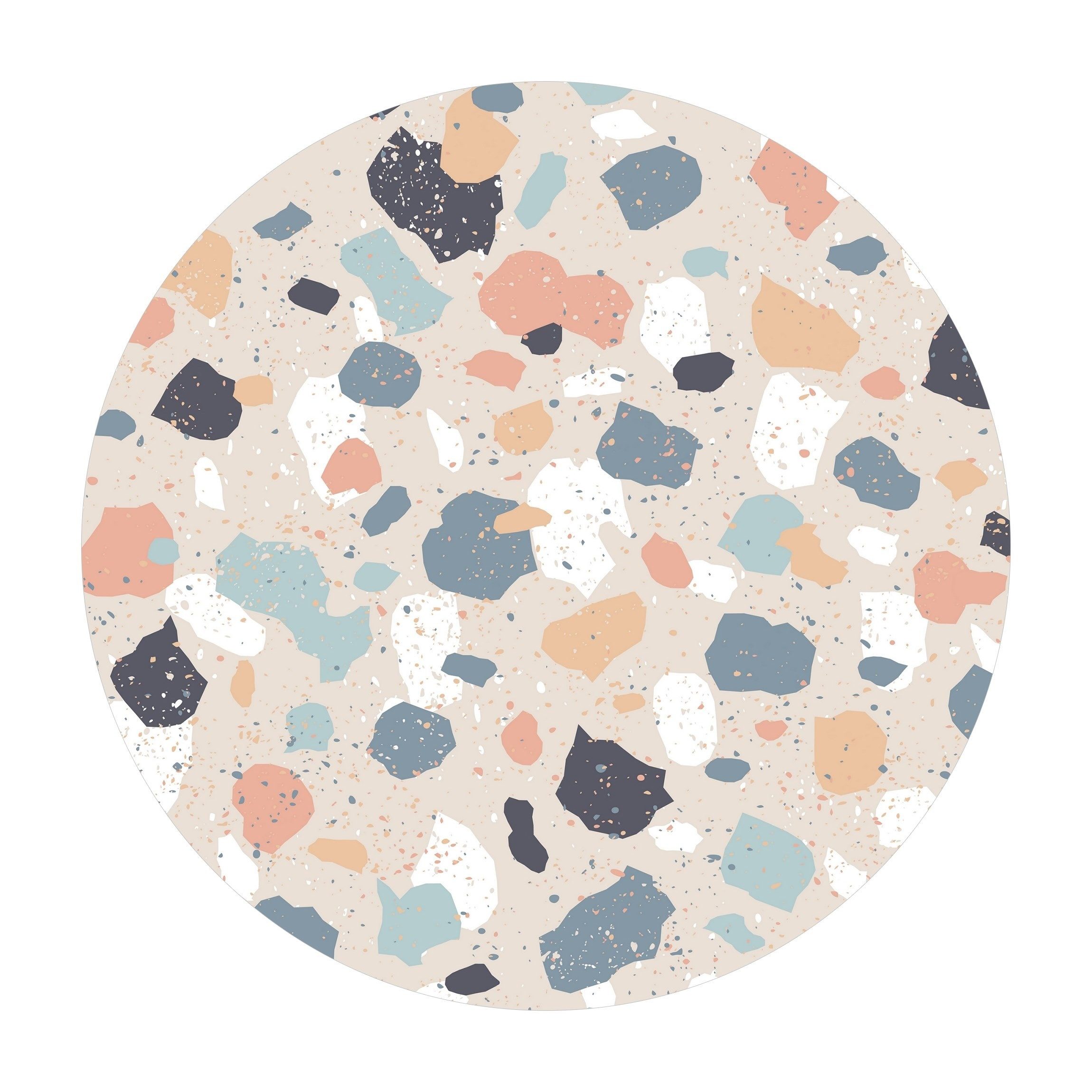 Bilderdepot24 Teppich Vinyl Wohnzimmer Schlafzimmer Flur Küche Steinoptik Terrazzo, rund - pastell glatt, nass wischbar (Küche, Tierhaare) - Saugroboter & Bodenheizung geeignet