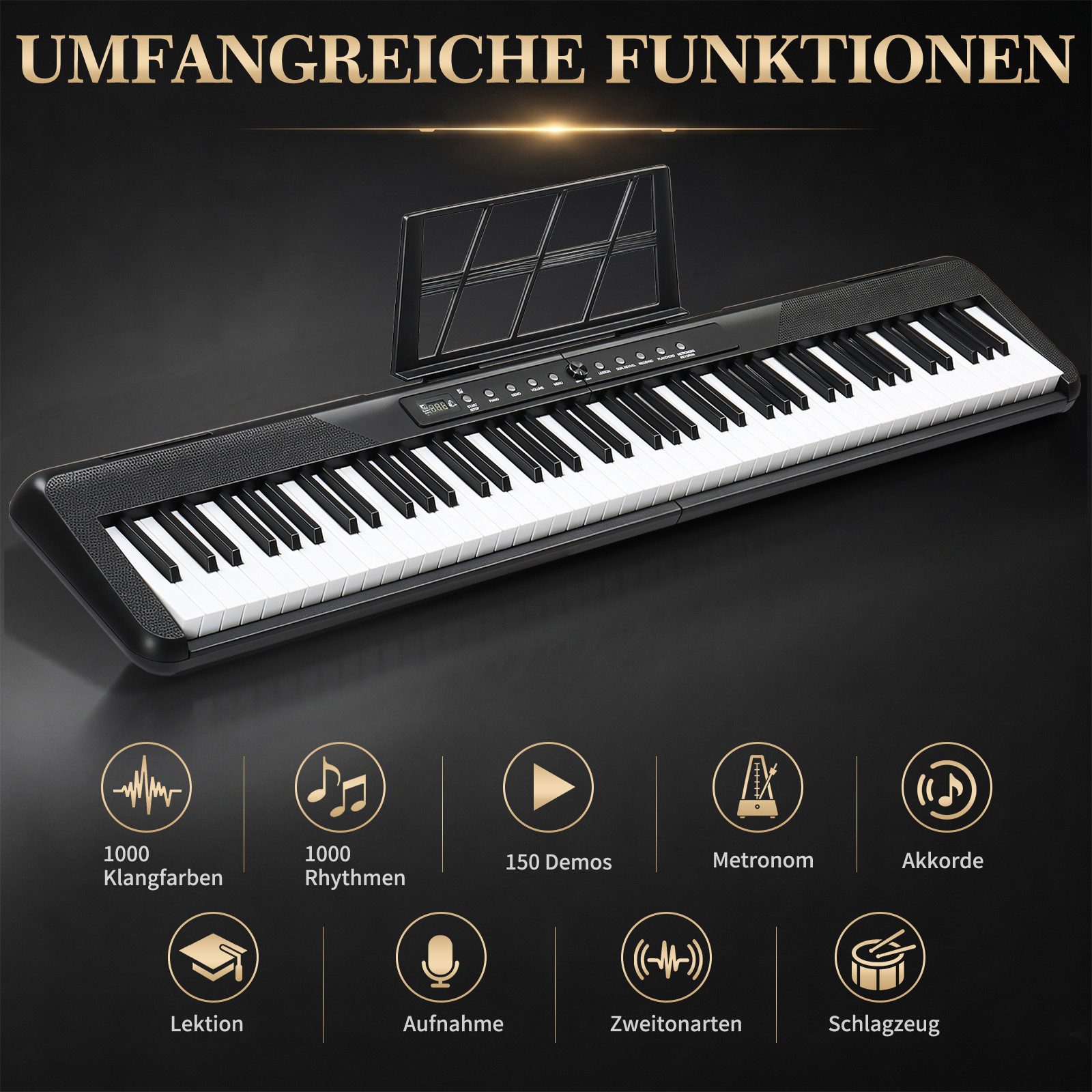 LALAHO Digitalpiano 88 Tasten E Piano halbgewichtete Tastatur Bluetooth, mit Aufnahmefunktion, Metronom & Stereolautsprechern