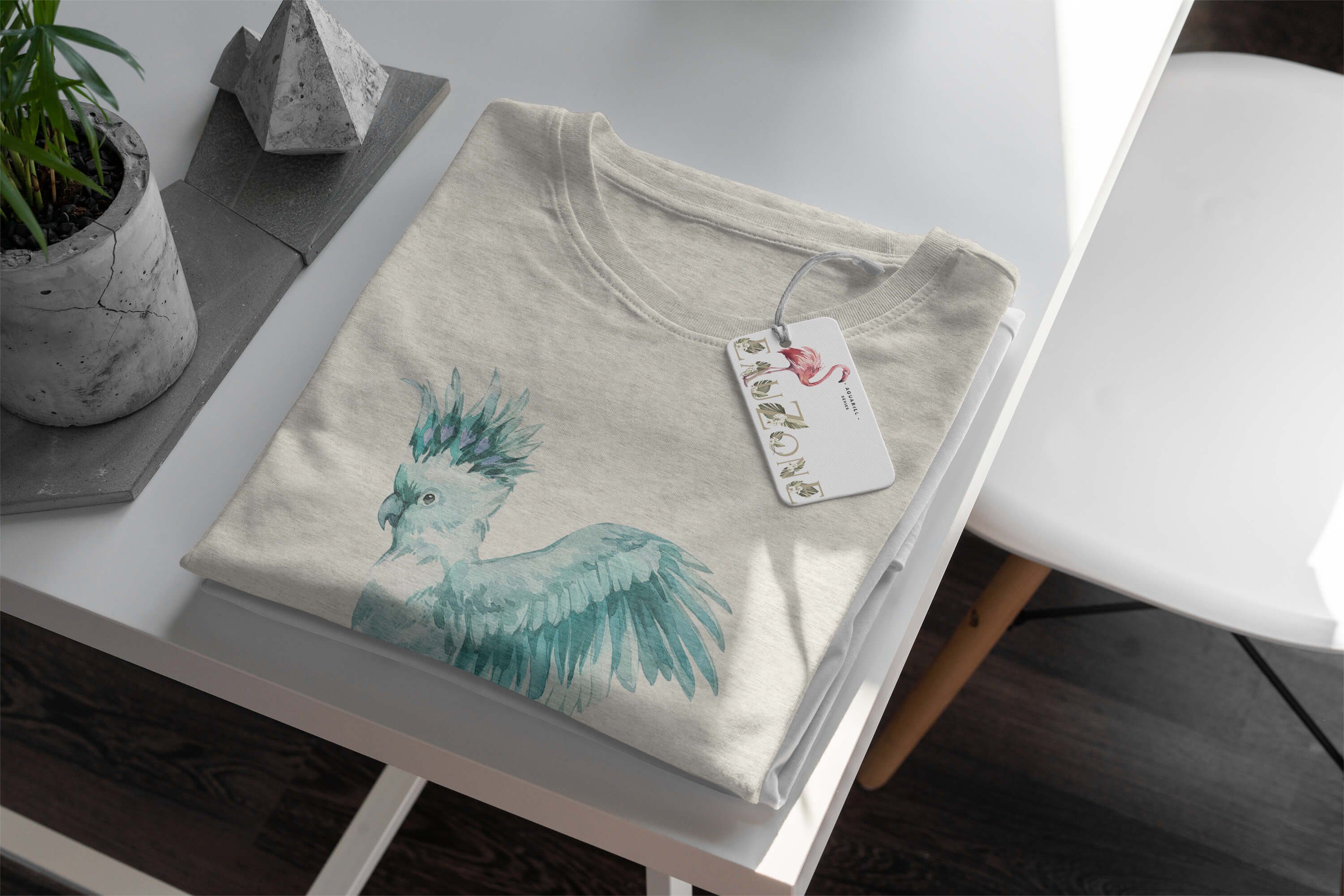 Herren Art T-Shirt Motiv Shirt Aquarell Farbe Sinus Nachhaltig T-Shirt Bio-Baumwolle Ökomode (1-tlg) Papagei Organic