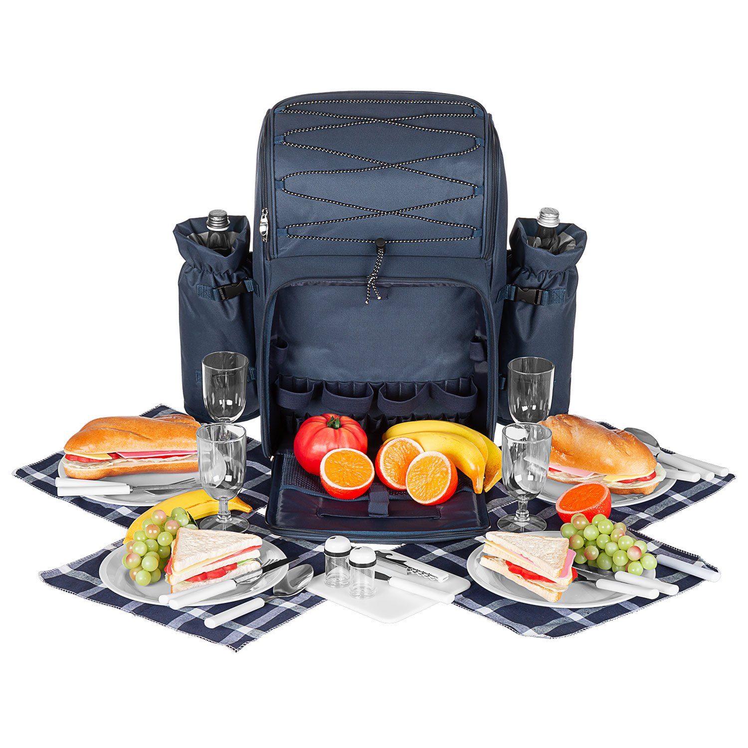 anndora Picknickrucksack Wanderrucksack Rucksack für 4 Personen, wasserfeste Schaumstoffisolation - abnehmbarer Flaschenhalter