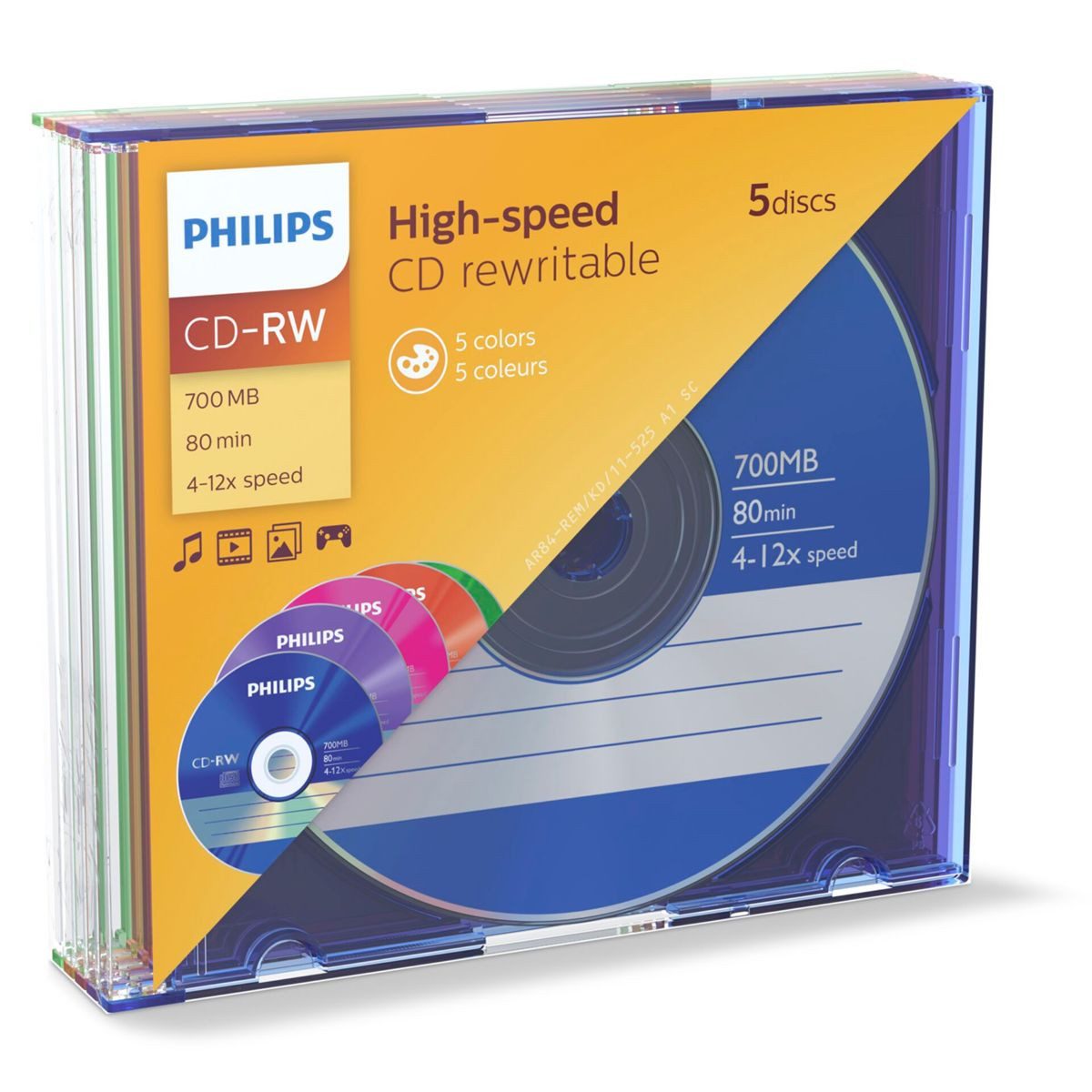 Philips CD-Rohling 1x5 CD-RW 80Min 700MB 4-12x SL Colour