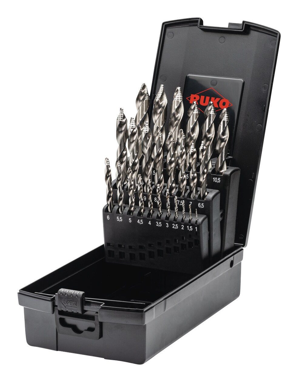 Ruko Bohrersatz, Spiralbohrer-Satz DIN338 HSS-G D.1-13mm 0,5 mm, Kunststoff, 25