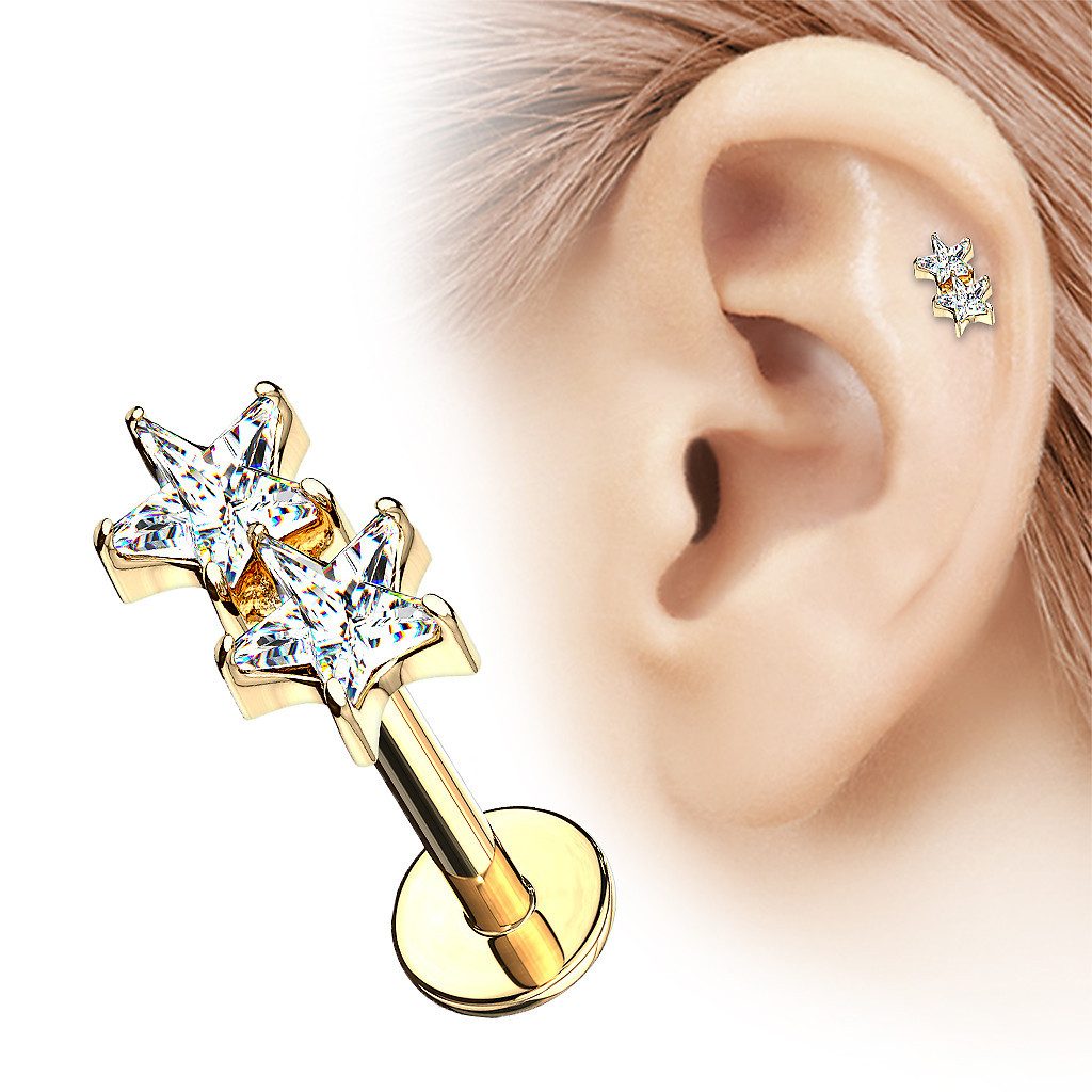 Taffstyle Piercing-Set Tragus Labret Kristall Doppel Sterne Innengewinde Go günstig online kaufen